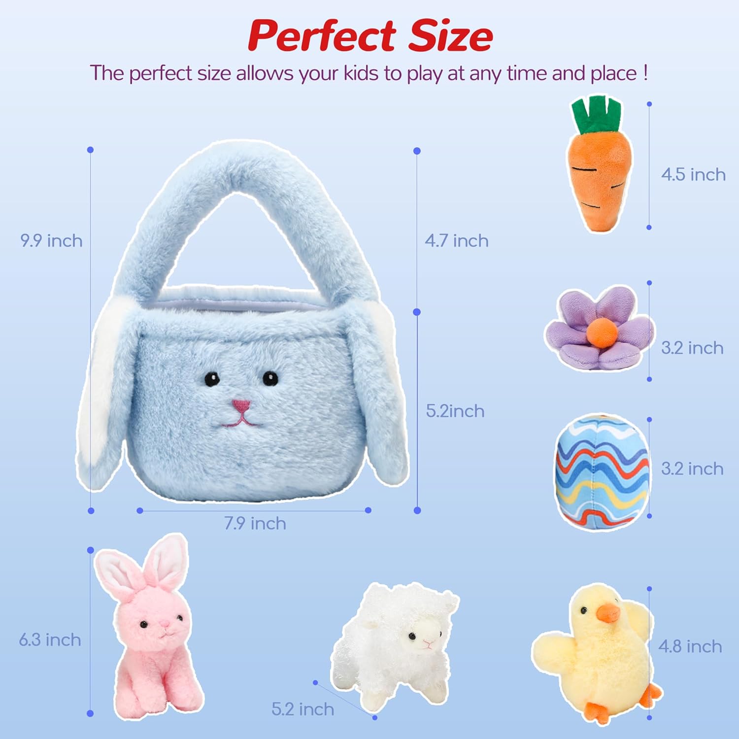 Vposyako 7 Piece Easter Basket Eggs Playset Stuffed Rabbit Chick Lamb Toy Set for Kids Girls Boys Ages 3+ Easter Bunny Basket Plush Sensory Toys Soft Plush Toy for Easter Party Favors