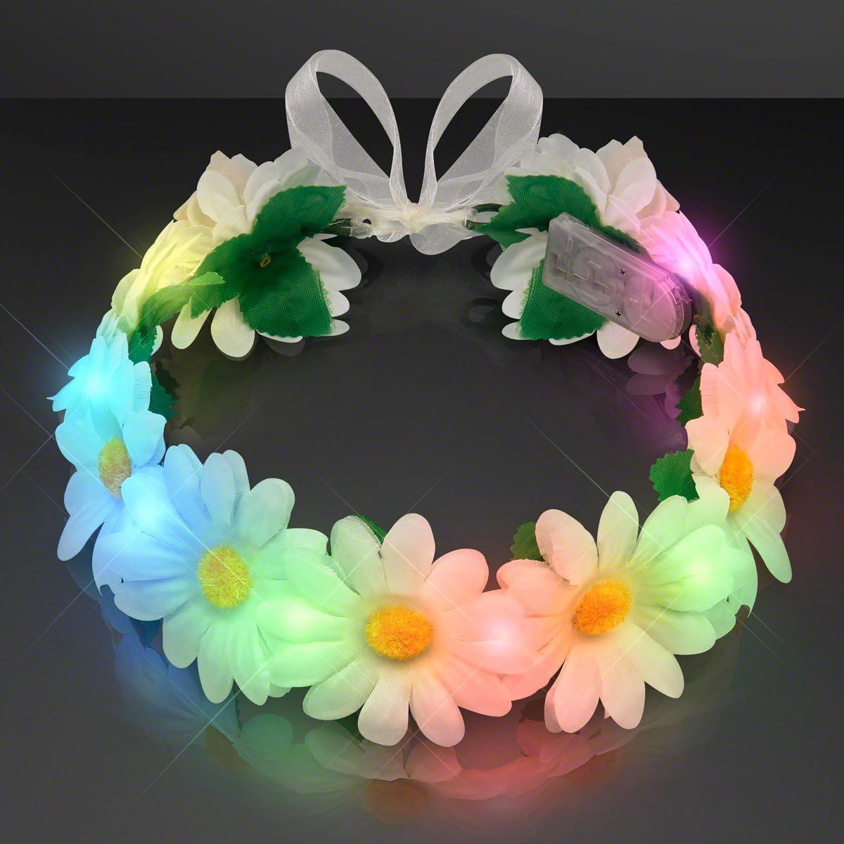FlashingBlinkyLights White Daisy LED Flower Halo Crown Headband Light Up Belt Sash (Set of 12)
