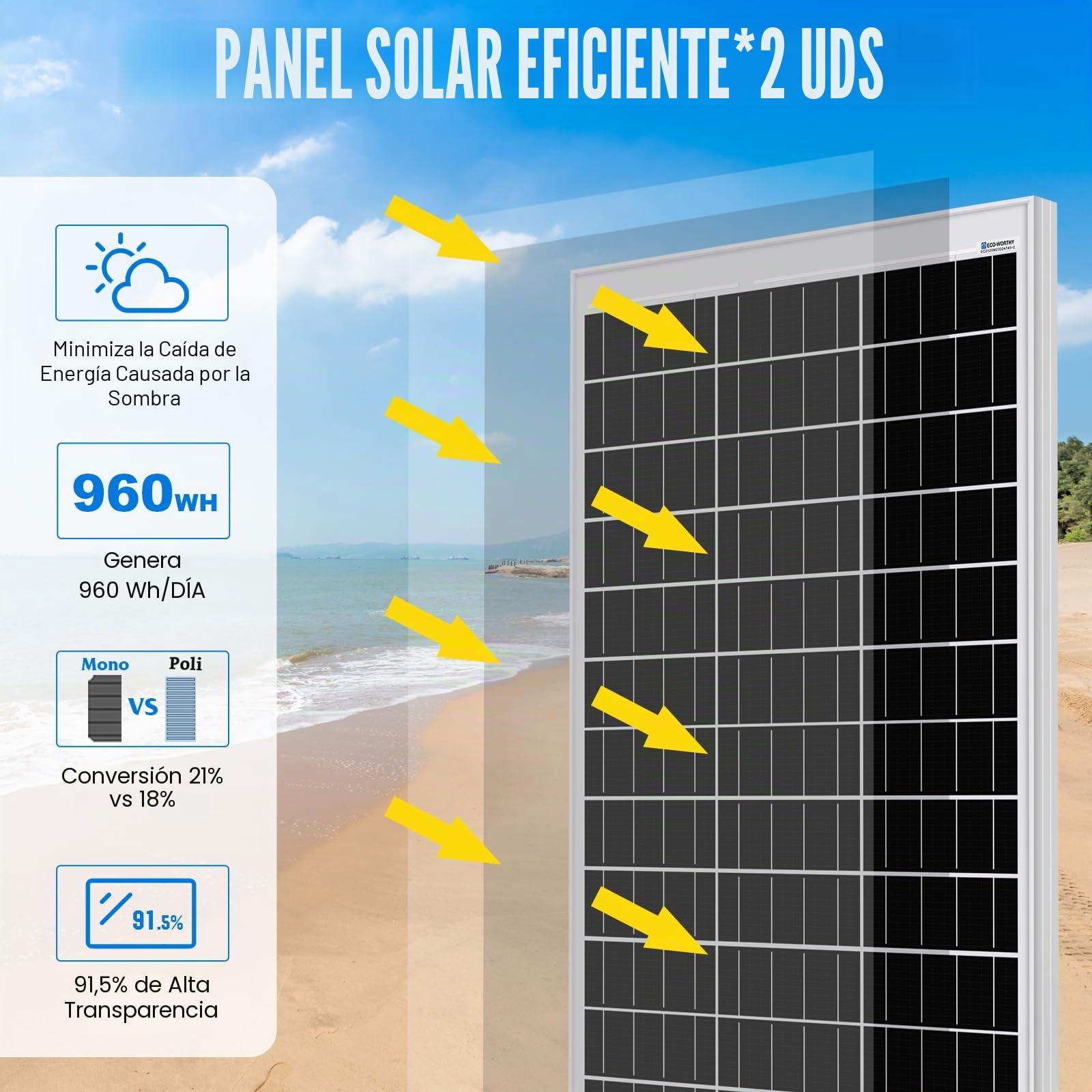 ECO-WORTHY 240W 12V Kit Panel Solar Mono Kit placa solar autoconsumo para RV Casa: 2pcs 120W, 50AH Batería de Litio, 30A Controlador Solar, Inversor de 600W