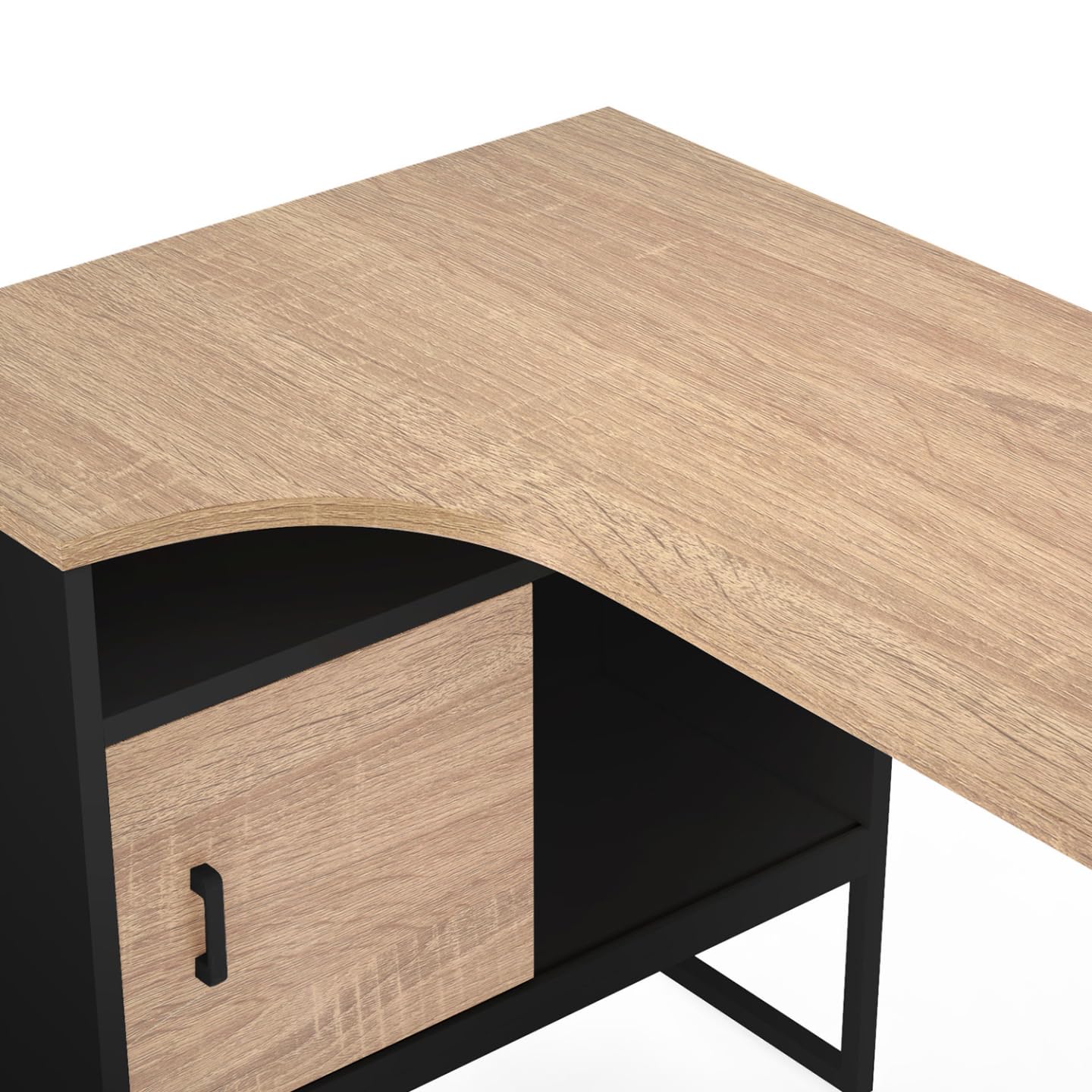 IDMarket - Bureau d'angle Rob Noir et façon hêtre Niche de Rangement et Porte Design Industriel