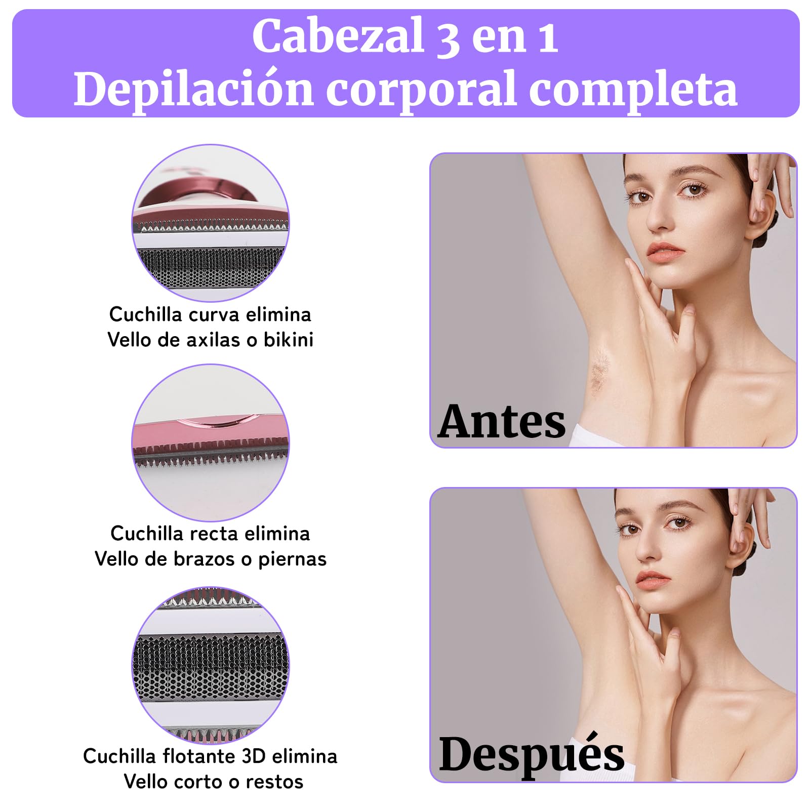 Afeitadora Eléctrica para Mujer con Pantalla LED, Afeitadora Femenina IPX7 Impermeable Uso Húmedo y Seco, Kit de Cuidado Eléctrico 4 en 1 Inalámbrico para Bikini, Rostro (Rosa)