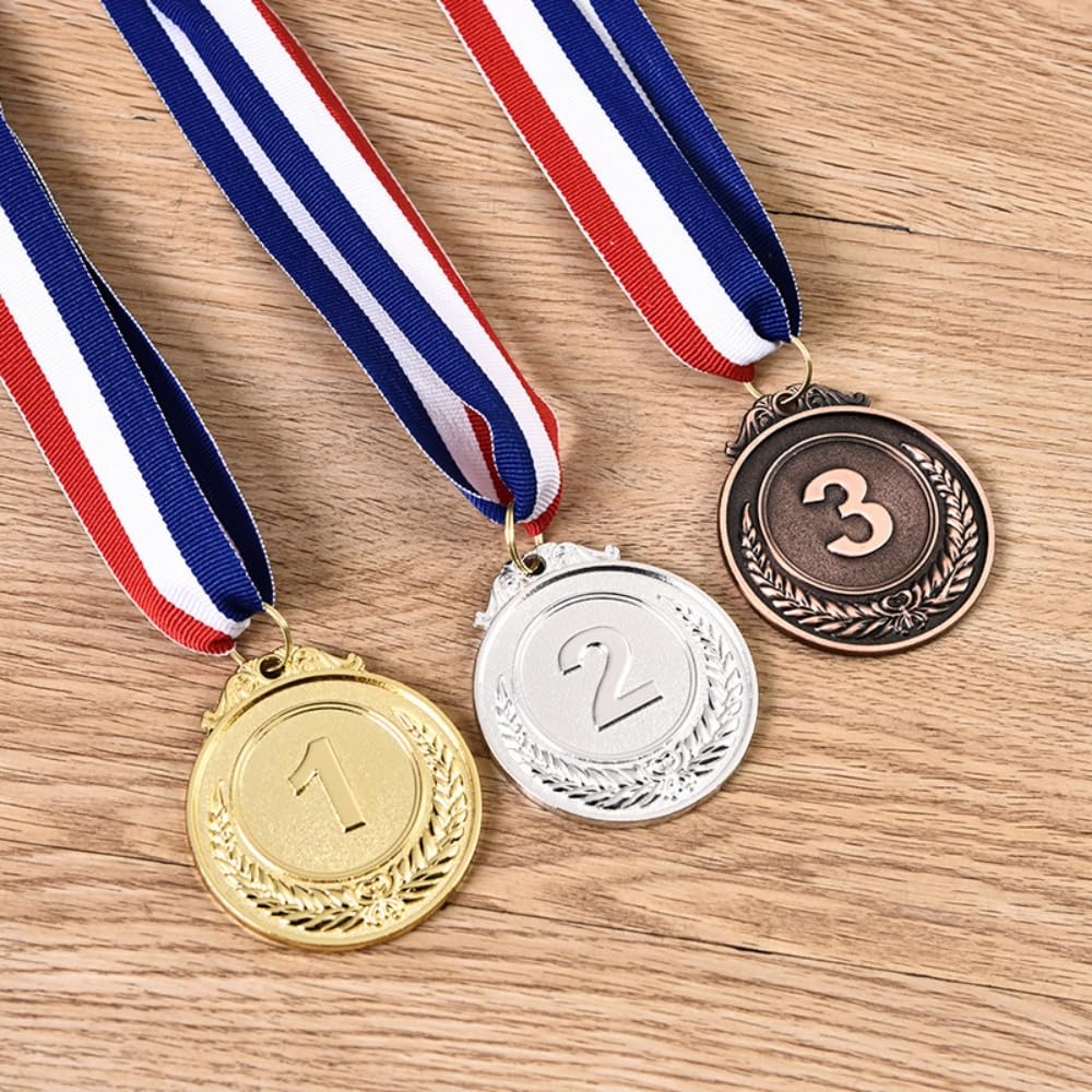 3 Pièces Médailles Métal, Médailles Or Argent Bronze Médailles, 1er 2e 3e Médailles Style Olympique avec Rubans, pour Les Activités pour Enfants, Les Jeux, Les Concours, Les Fête