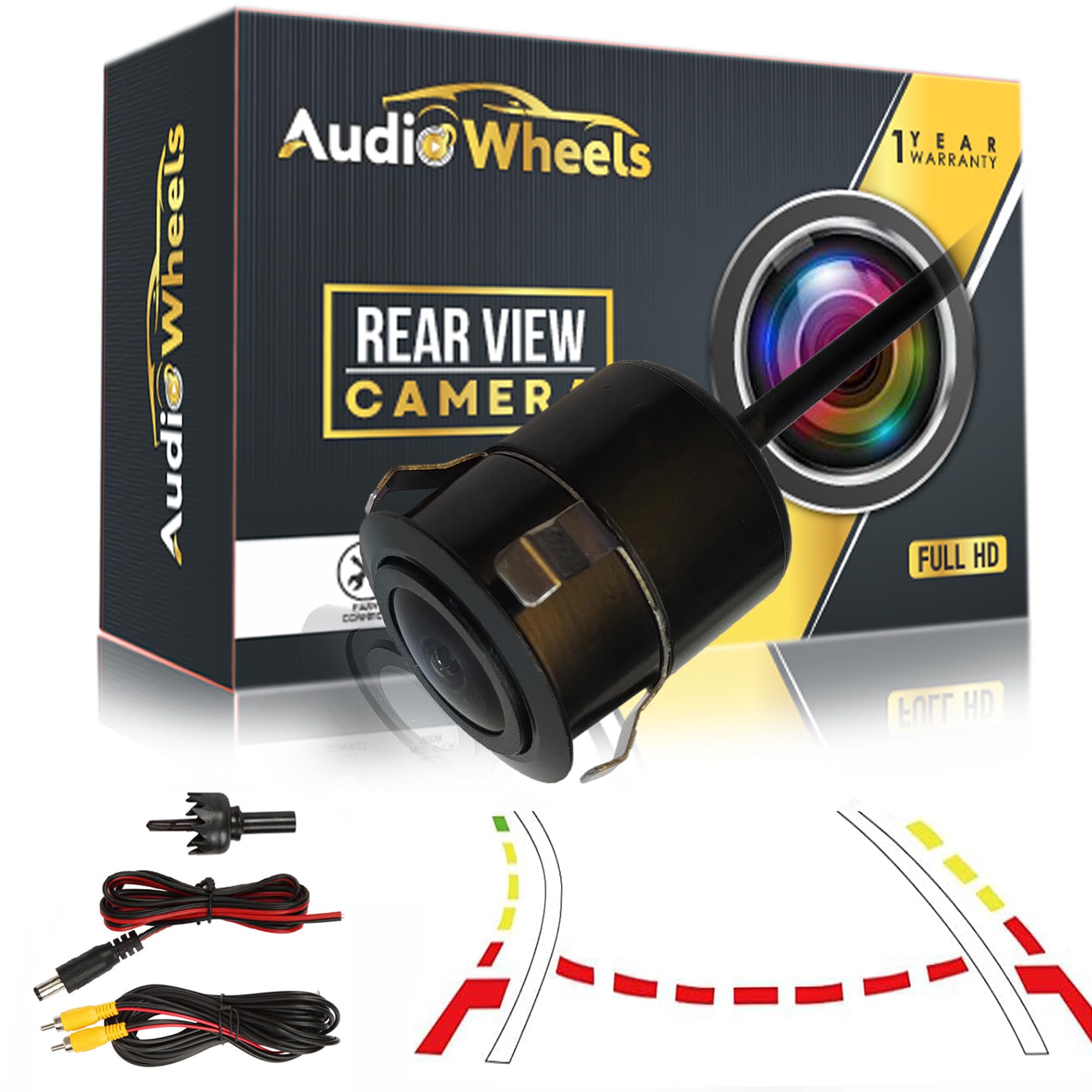 Audio Wheels Car AHD Moving Path Guide Line with 170°Perfect View Angle Design Waterproof Parking Reverse Moving Path Guide Camera only for Car Android Monitors.-image-5