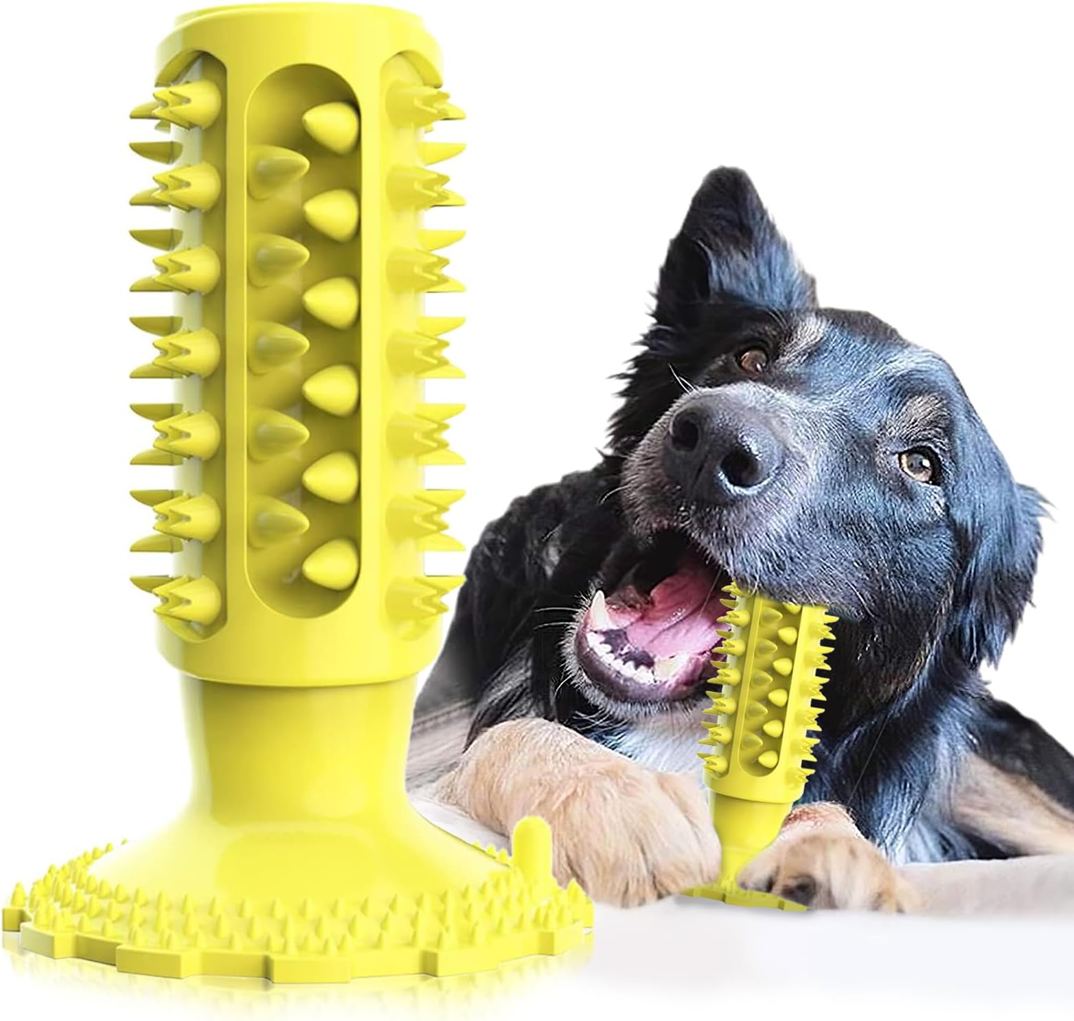 【Candykenny 2026年モデルアップグレード版】犬の噛むおもちゃ 犬用おもちゃ 噛むおもちゃ 知育玩具 訓練玩具 犬用歯ブラシ 犬の歯ブラシ 耐久性 噛み固め ストレス解消 口臭予防 餌入れ 小型犬・中型犬・大型犬 (イエロー)