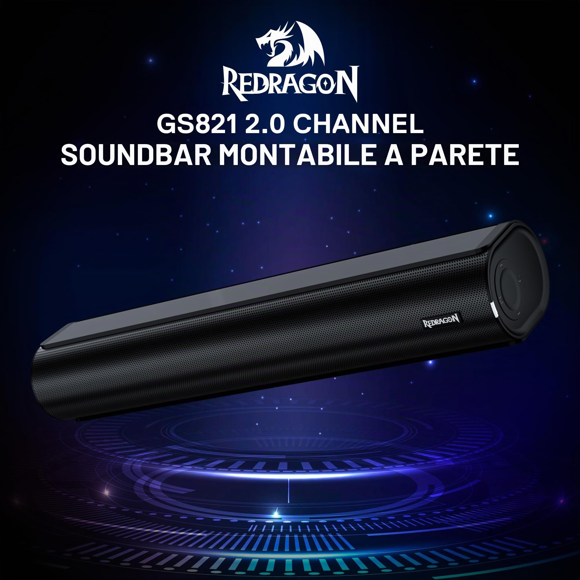 Redragon GS821 Soundbar per Computer, Altoparlante Stereo Hi-Fi per PC con BT 5.3, Connessione Ottica/HDMI ARC/AUX/USB, 3 Modalità EQ, Include Telecomando, Altoparlanti Gaming per PC, Laptop, Tablet