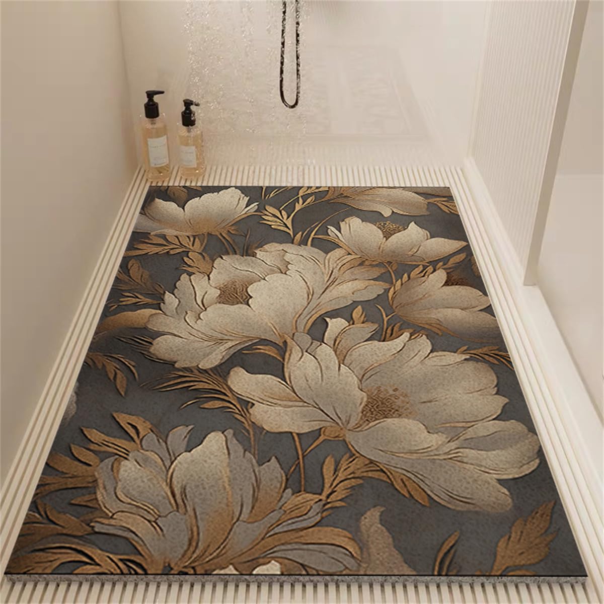 Alfombrilla de baño Antideslizante para Ducha, de Goma Suave de Secado rápido, con Elegante Estampado Floral, se Puede Cortar a Medida, para Usar Dentro de la Ducha, el baño o la bañera (Gri