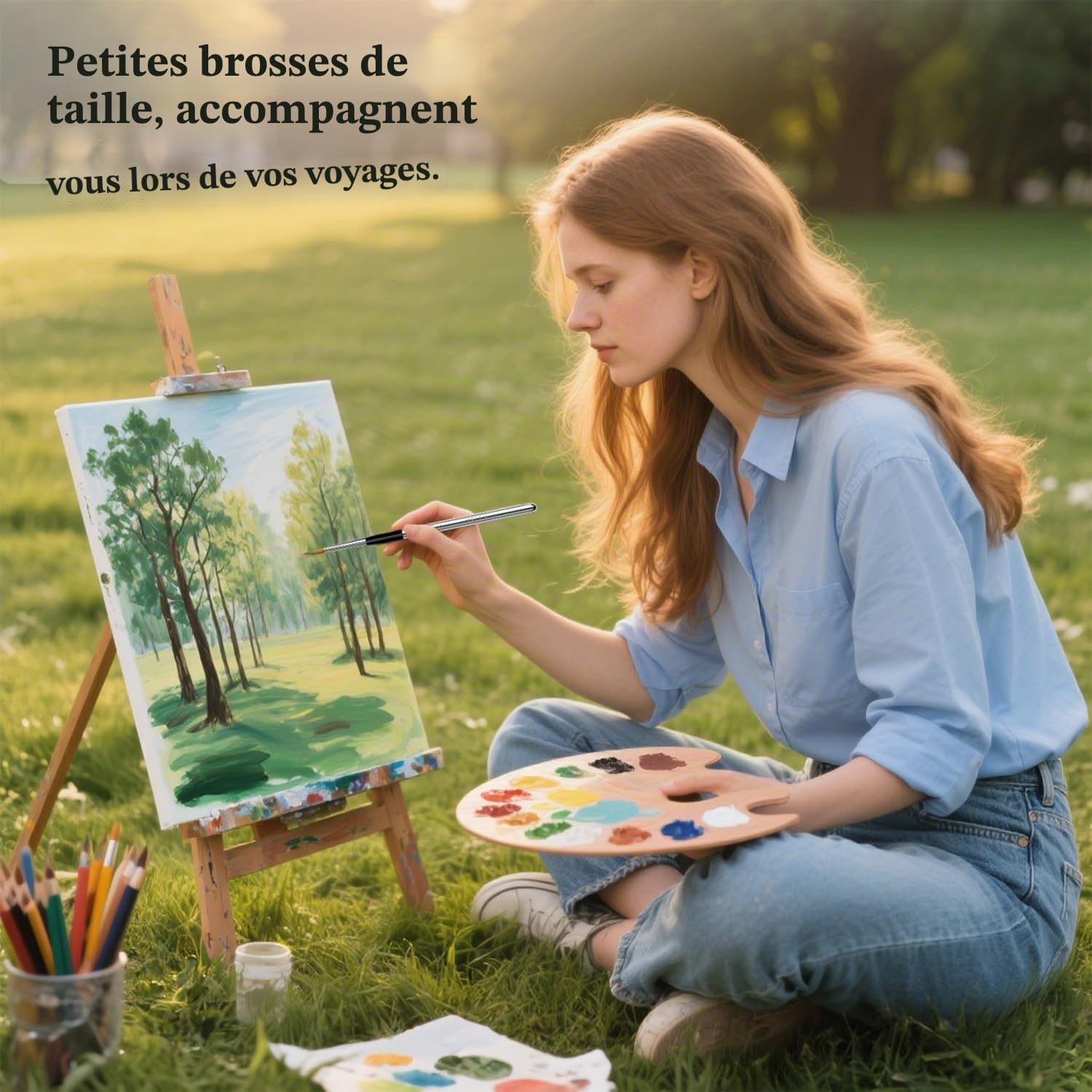 Pinceaux aquarelle de voyage, kit de voyage avec pochette en cuir, parfait pour l'aquarelle, l'acrylique, la gouache et la peinture à l'encre