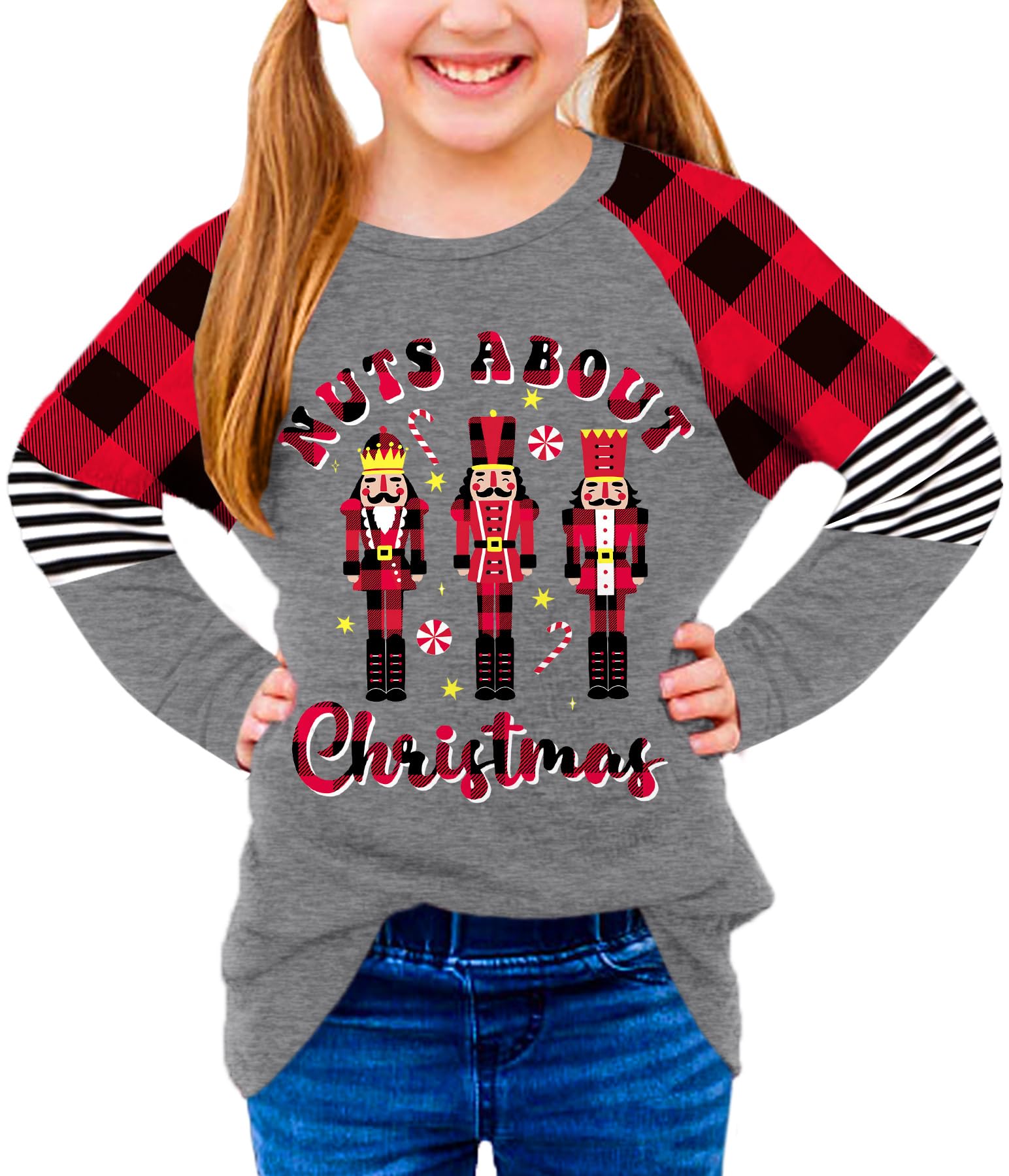 BesserBay Girls Christmas Raglan Shirt Casual Leopard Stripe Patchwork Tunic Top 4-14 Years