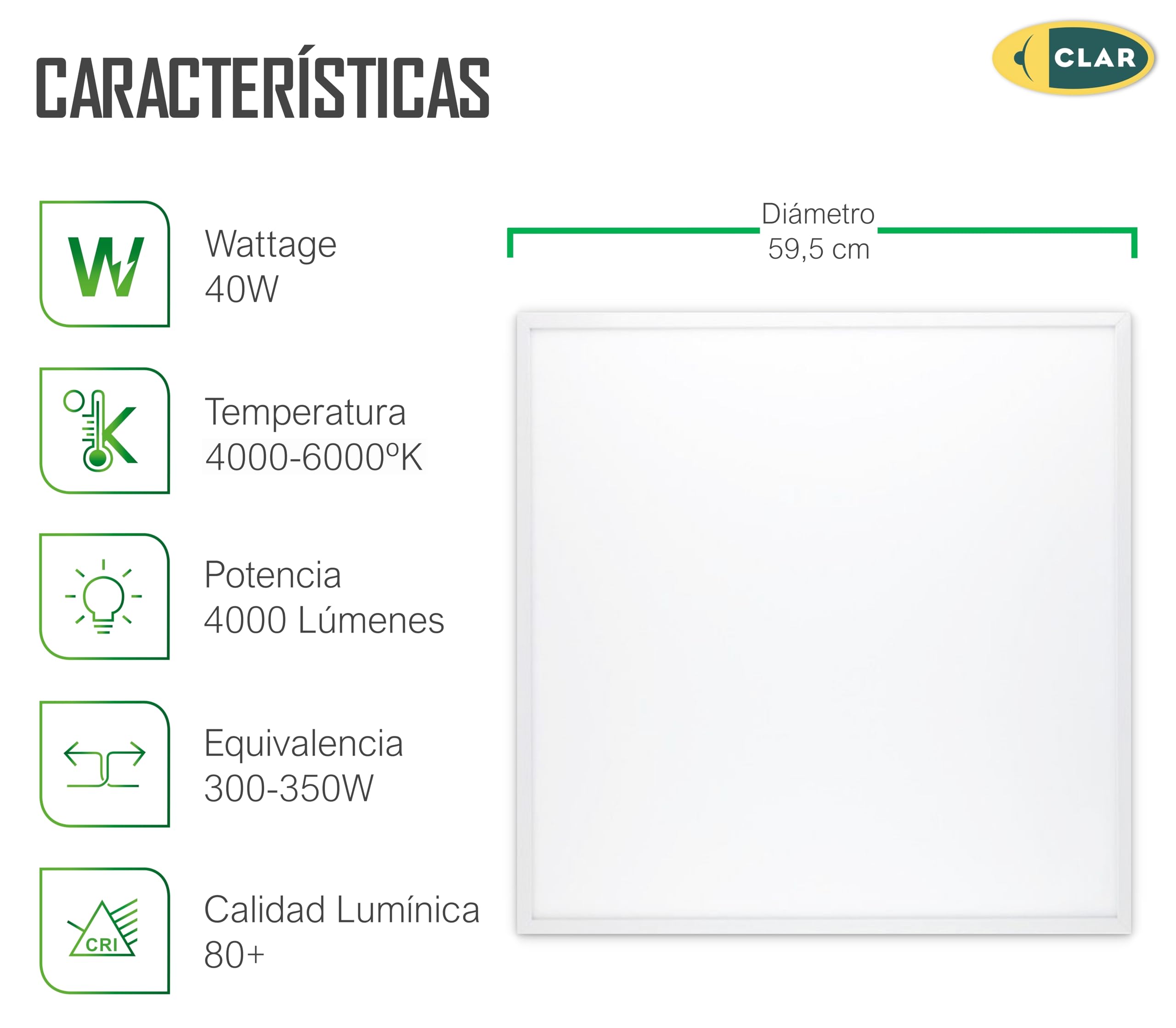CLAR HYBEC - Panel LED 60x60 cm 40W, Focos LED Interior, Placas Techo Desmontable, Pantalla LED Para Falso Techo, Driver Incluido, Luz Neutra 4000ºK (Pack 5)