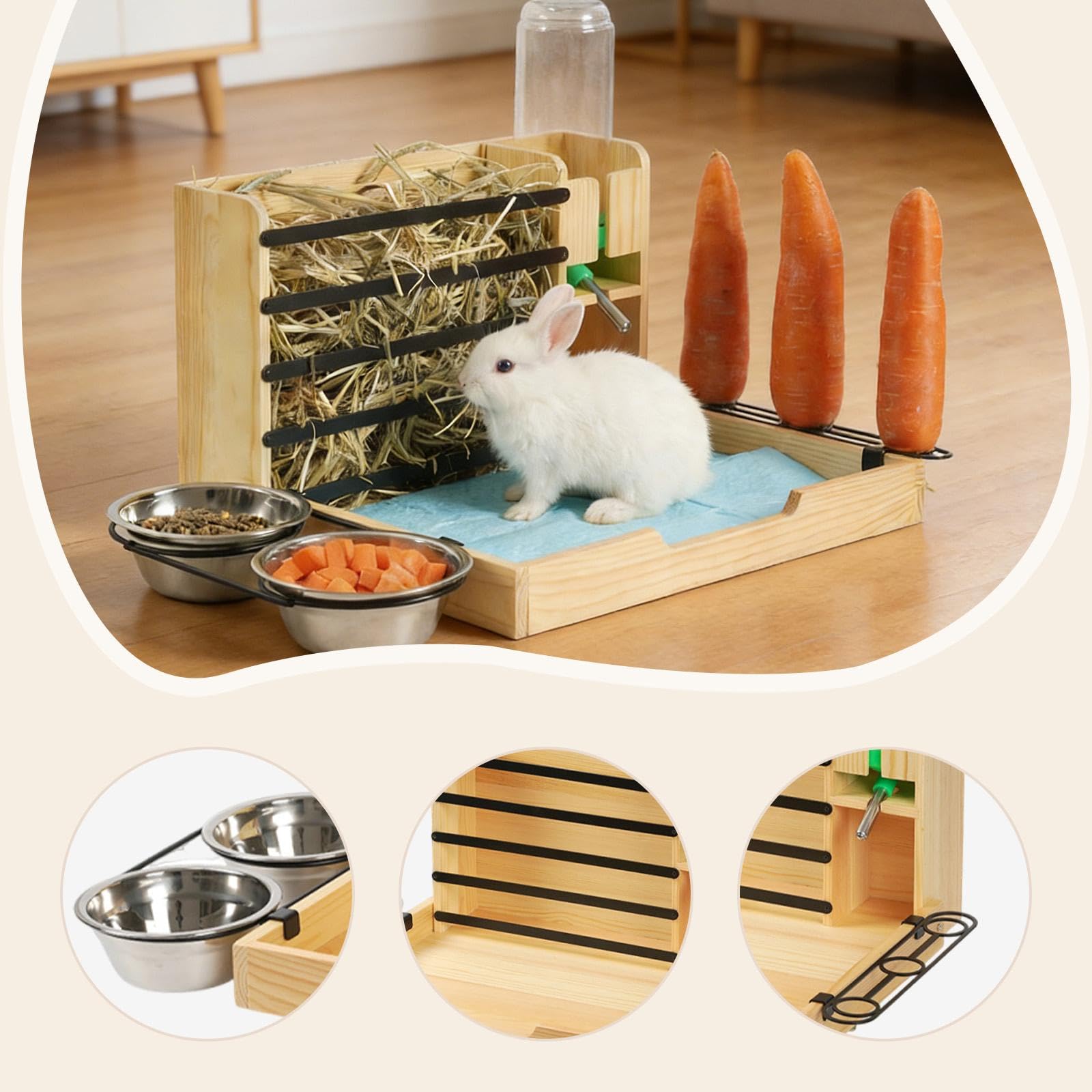 LOVIVER Comedero de para Conejos con 2 Cuencos y dispensador de Agua para Caja de y comedero para Conejos.
