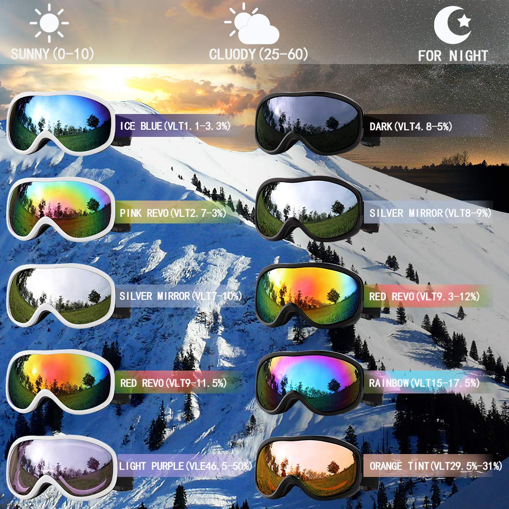 SPOSUNE Lunettes de Ski OTG Sur Lunettes Anti-Buée Double Lentille