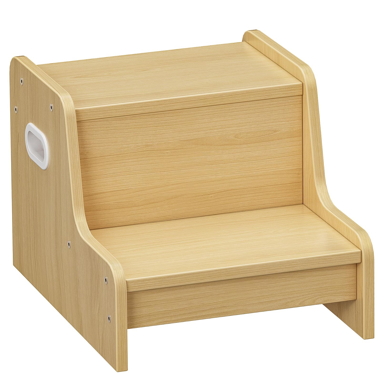 HOOBRO Tritthocker für Kinder, Tritt-Schemel, Kinderschemel mit 2 Stufen, mit Antirutschmatte und Griff, multifunktional, für Badezimmer, Küche, Kinderzimmer, Naturfarben ENL01JD01