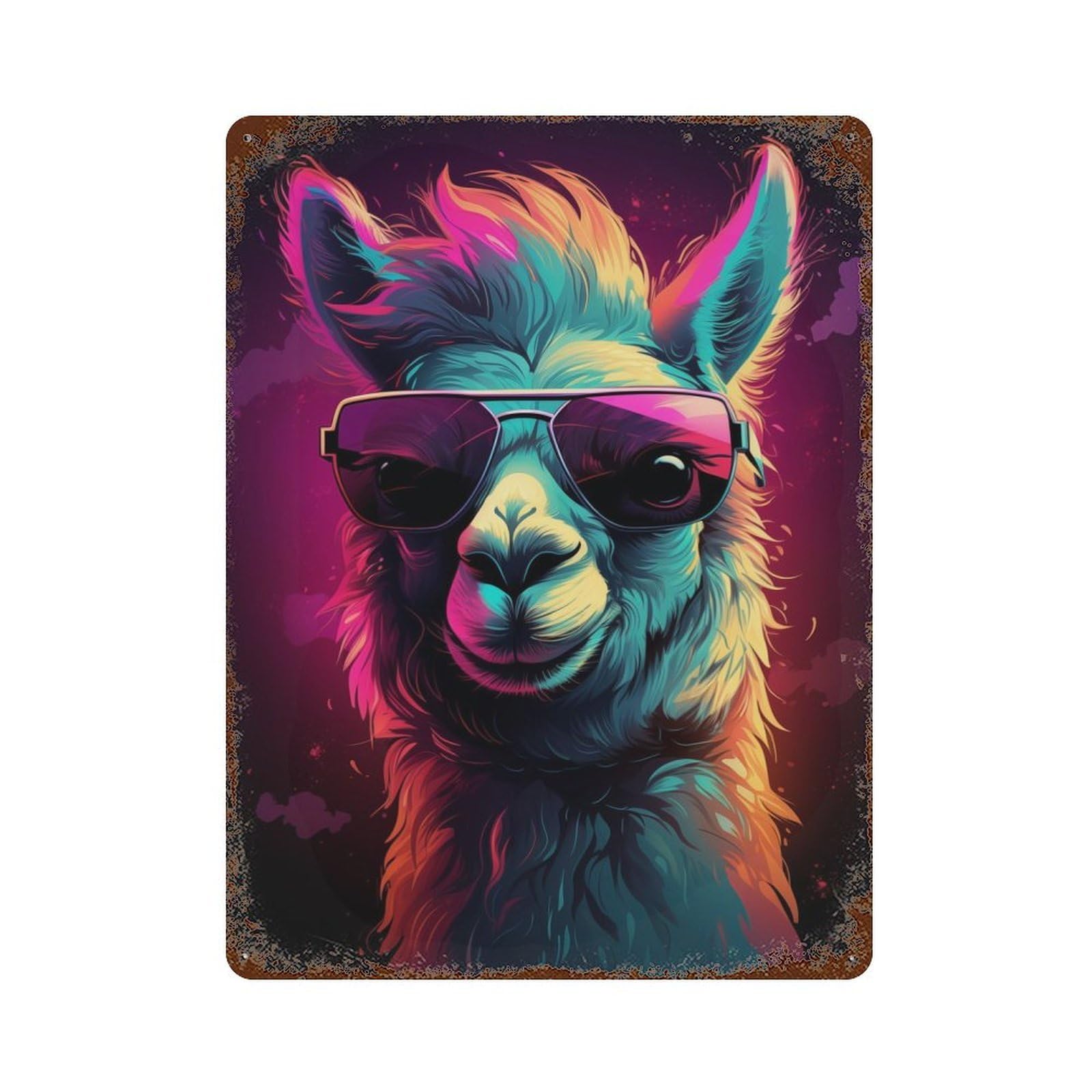 Cool Llama in Sunglasses Decorative Tin Sign 15.7"x11.8", Rustic Home Decor for Garage, Pub Or Kitchen