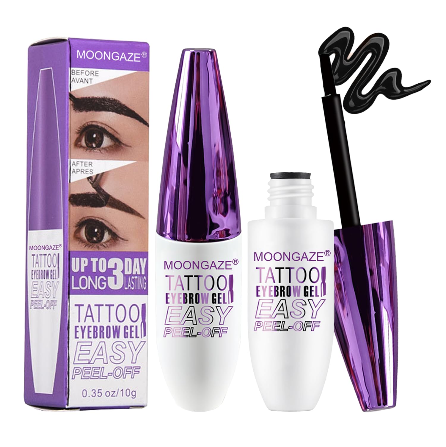 2pcs Black Tattoo Eyebrow Tint Gel, Waterproof & Transfer-proof Eye Brow Peel Off Stain for Fuller Brows, Suitable for All Skin Types, For Women's Day(Black, 2Pcs)