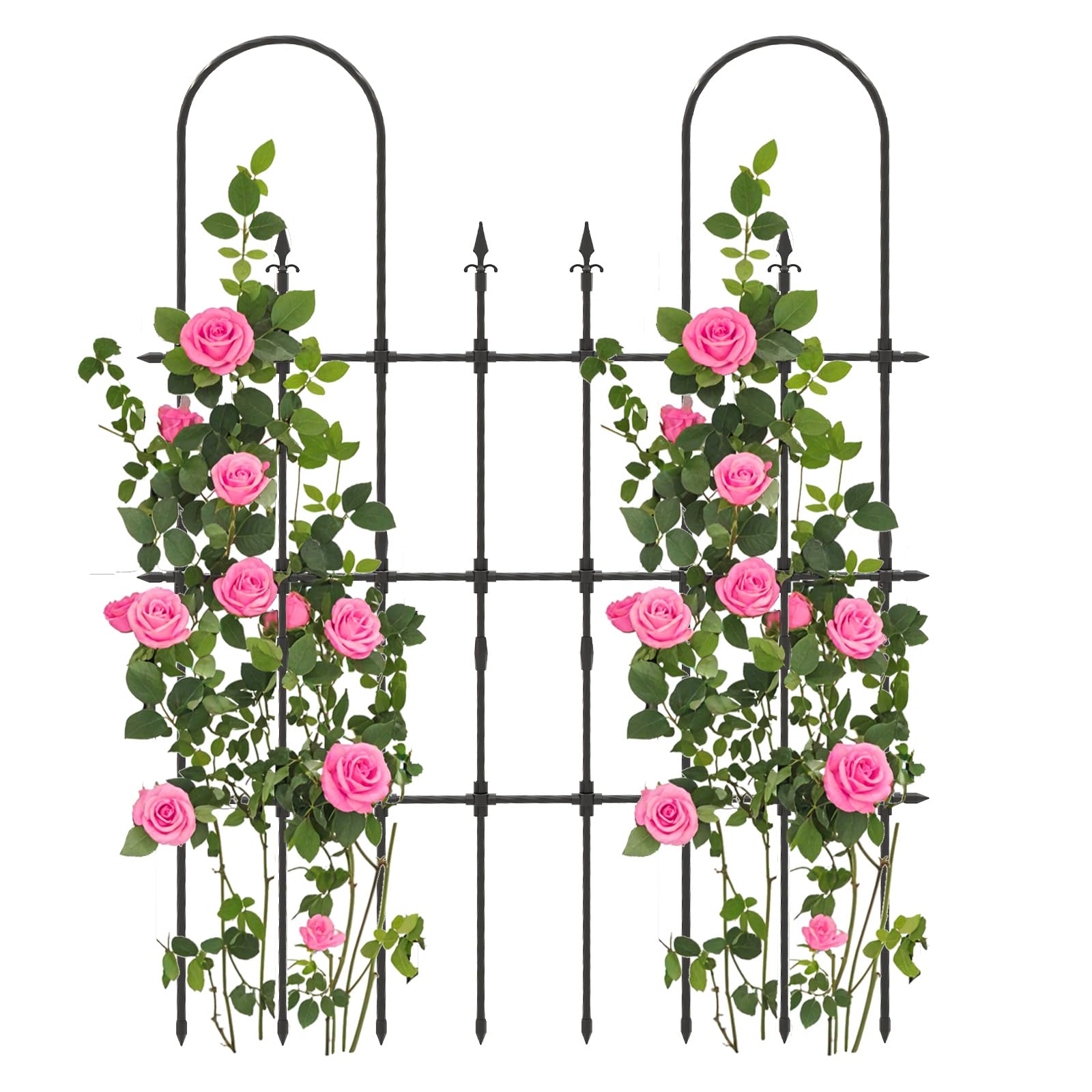 RELAX4LIFE Rankgitter Metall, 146 x 186 cm, Rankhilfe Garten, Gartenspalier für Kletterpflanzen, U-förmiges Spalier zum Stecken, Rosengitter rostfrei für Rosen, Efeu, Tomaten, Gartenzaun deko, Schwarz