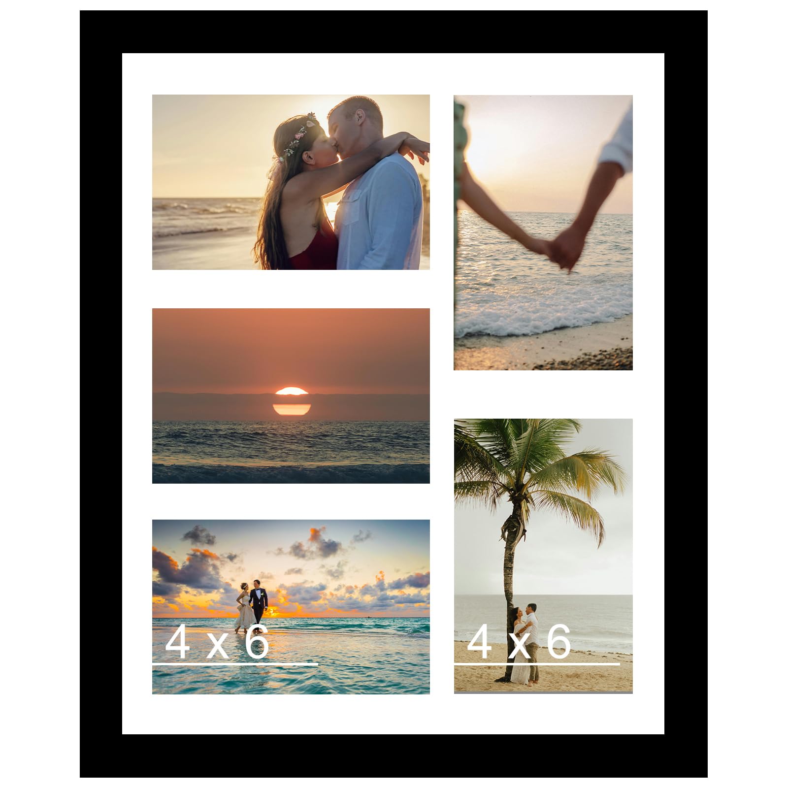 HeyTuya 7-Opening Photo Frame Collage For Wall - Display 7 Photos 4x6 With Mat Or One 12x14 Picture Without Mat, Black Wood Grain Frame, Shatterproof Plexiglass