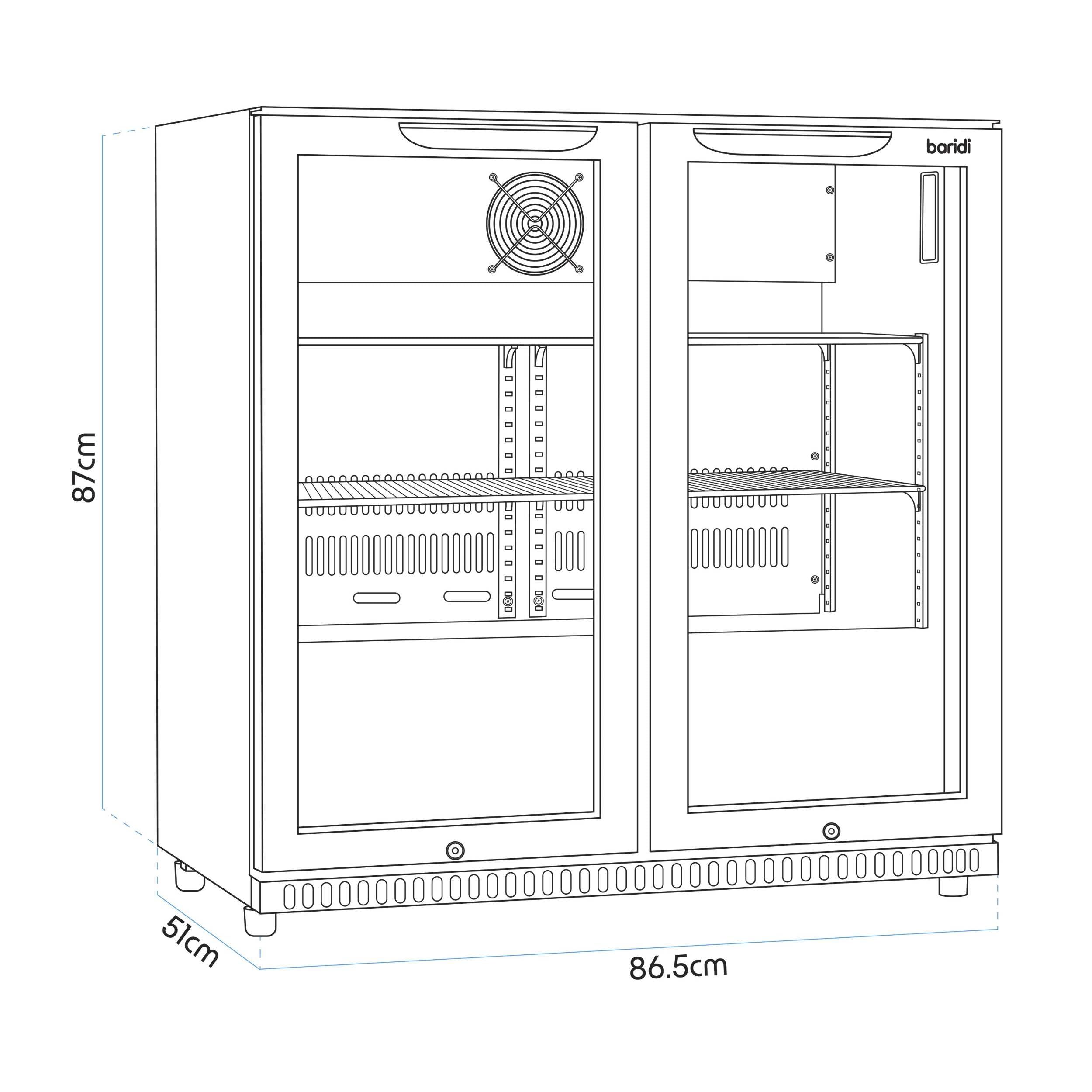 Baridi Back Bar Drinks Fridge with Hinged Double Door, 190L Capacity - DH272 — view 8