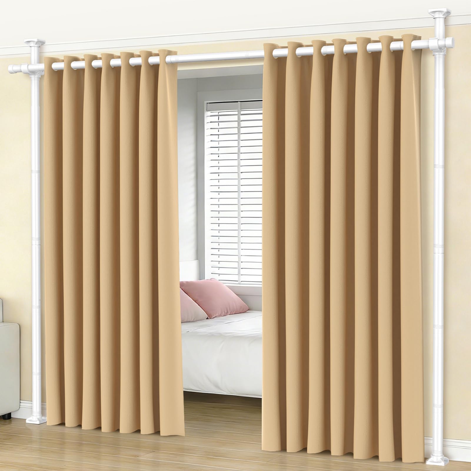 SUNALLY Room Divider No Drilling Room Separator 32-100in Adjustable, White