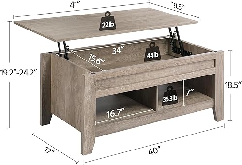 Miniatura 3 de Yaheetech Mesa auxiliar moderna con parte superior elevable con compartimento de almacenamiento oculto y 2 estantes abiertos, mesa de centro de