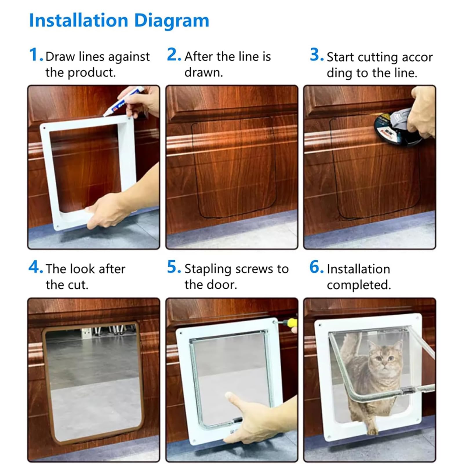 Puerta para Gatos con Microchip Inteligente, Puerta para Mascotas Activada | 2 Llaves de Collar, Sistema Cortavientos, Fácil Configuración de Bricolaje, Puertas Grandes con Solapa Para Gatos(black)