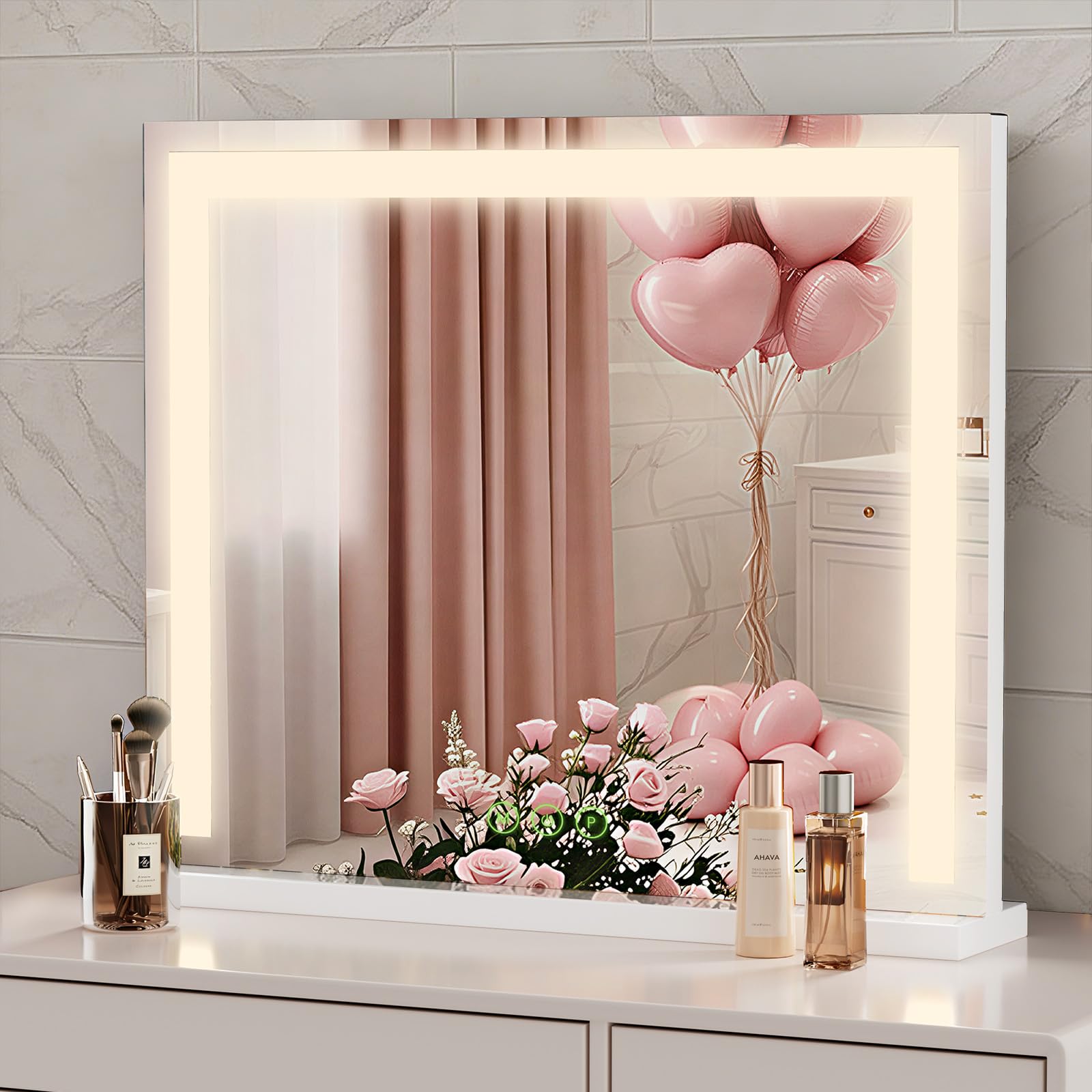 S'AFIELINA Hollywood Vanity Mirror with Lights, 60x52 cm LED Dressing Table Makeup Mirror, Dimmable, Touch Control, White