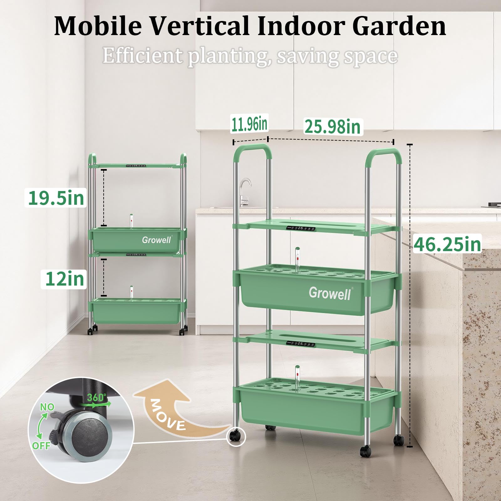Growell Kit de sistema de cultivo hidropónico, 54 cápsulas, jardín vertical de hierbas para interiores con luz LED inteligente, bomba de agua de circulación automática cada nivel, sistemas de