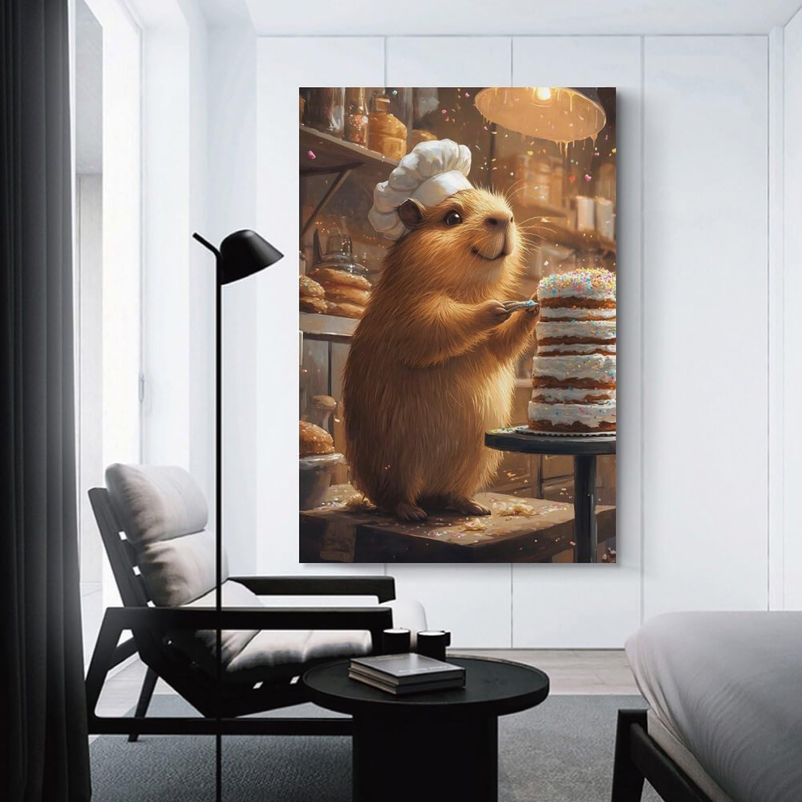 Junmoney Unframe-Animal Capybara Chef Decorating Cake Cat Animal Capybara Chef Decorating Cake Cat Canvas Wall Art, 24X36inch(60X90cm), For Workspace Walls, Study Corners Or Bedrooms, An Interior Accent For Desk Areas