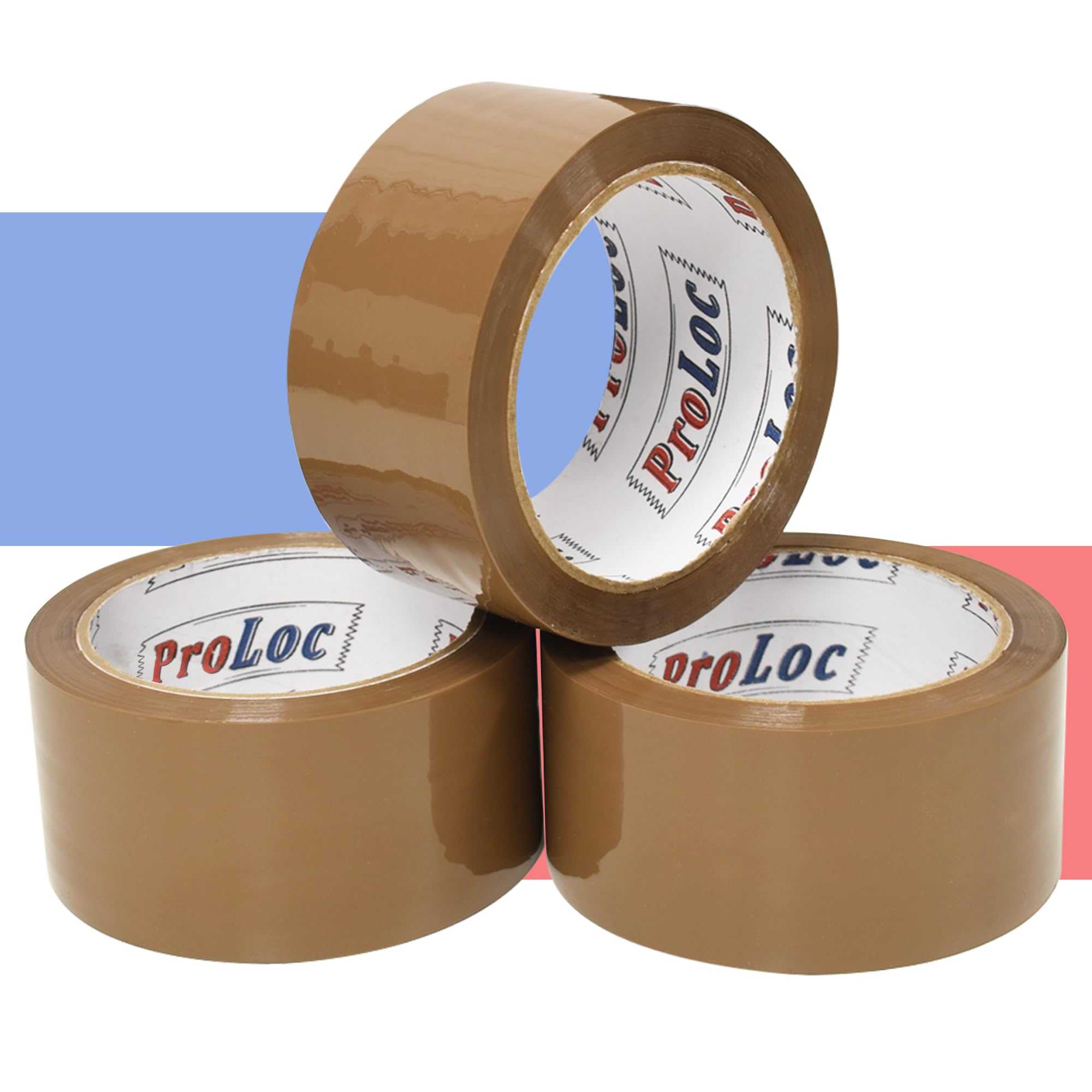 ProLoc Low Noise Packaging Tape (48mm x 66m) - Pick Colour & Qty - 2 inch Wide Strong Multipurpose Packing Tape with Secure Seal & Silent Unwind for Packing Boxes & Moving House (Brown, 3 Rolls) — image 1