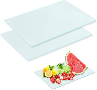 Set of 2 Transparent Glass Cutting Boards with Non-Slip Feet 20 x 28 cm Perfect as Chopping Board Cutting Cover Kitchen Board and Board Cover