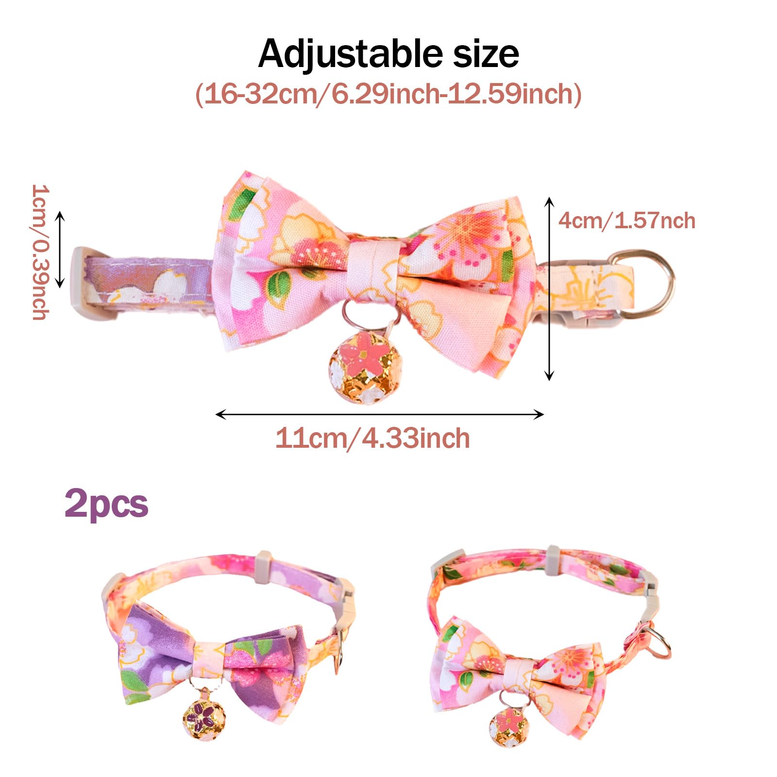 FOSDICK 2 PCS Kitten Collars, Cat Collar with Detachable Bell and Bow Tie, Cats Bow Tie, Cat Collar with Bell - Image 2