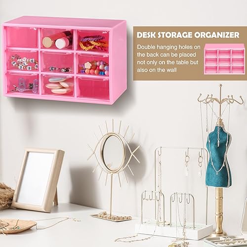 Miniatura 5 de Organizador pequeño de 6 cajones pequeños con cajones, caja de almacenamiento de escritorio de plástico con 9 cajones, organizador de manualidades