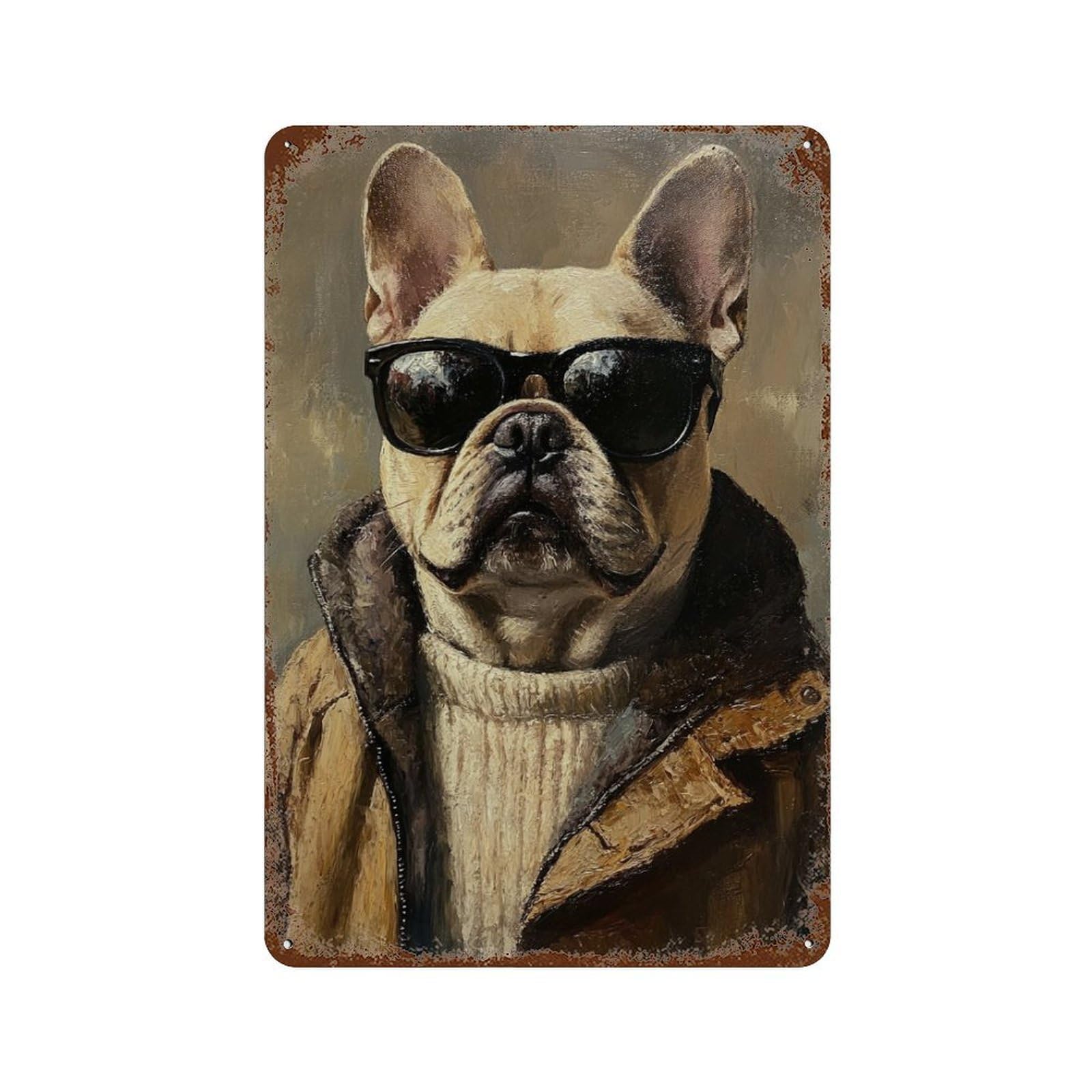 Garage Style Stylish French Bulldog Painting Vintage Rust Metal Sign 11.8"x7.9", Retro Wall Decor for Bar And Workshop
