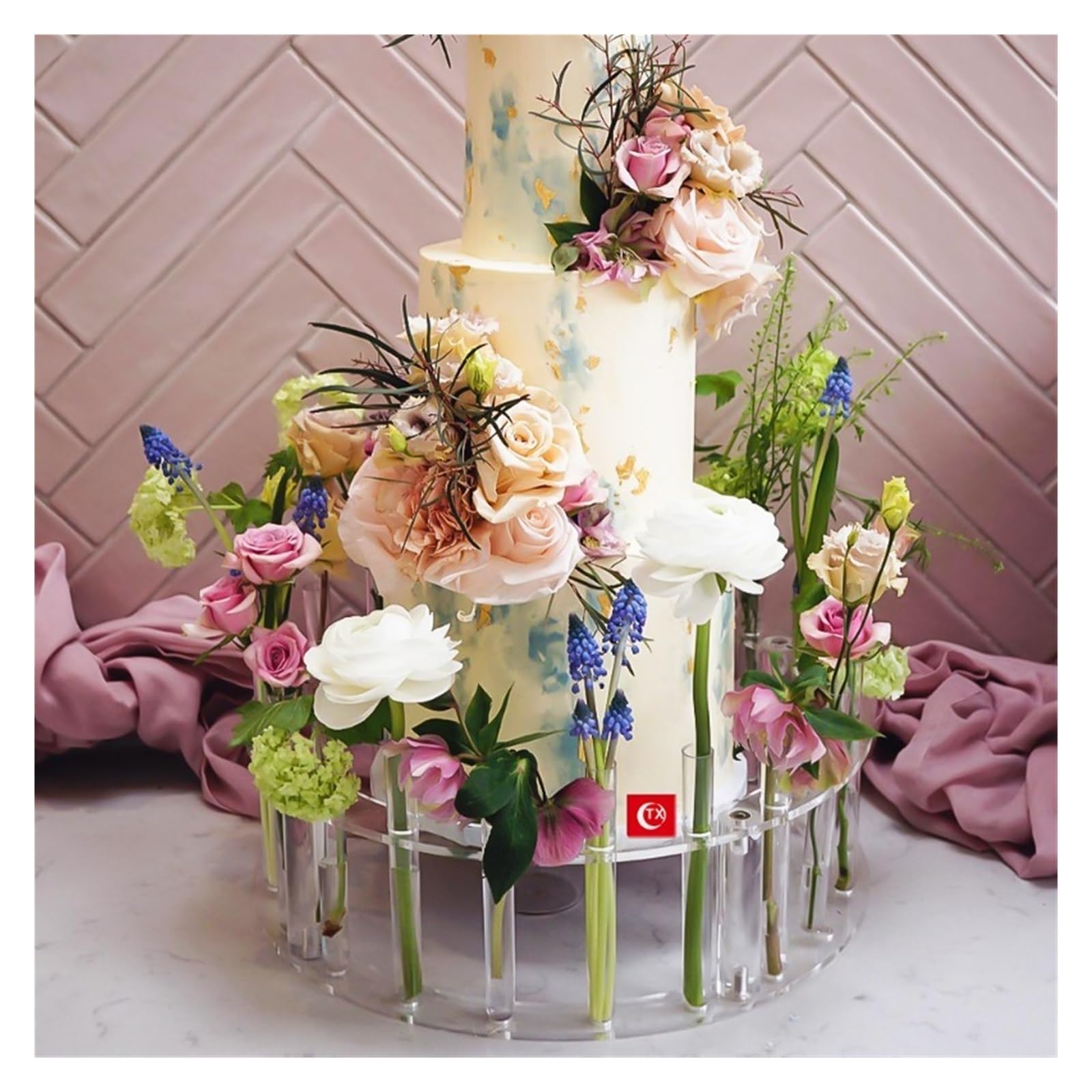 Soporte redondo transparente para tartas, bandeja de postre de boda y fiesta, 30 cm, decoración de corona de flores, herramientas grandes para eventos y celebraciones