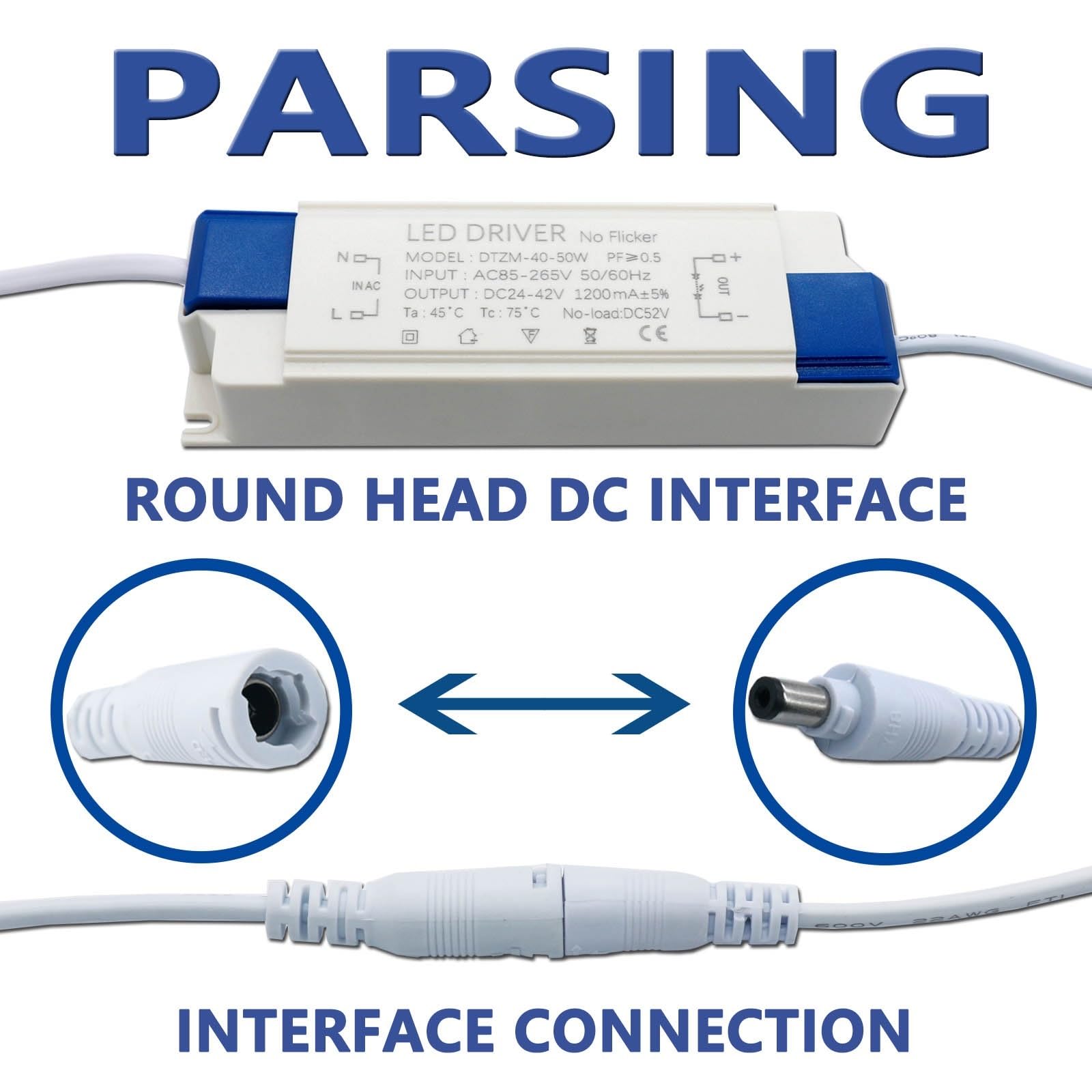 Trasformatore di illuminazione a LED da 40-50 W DC24-42V AC85-265V 1200mA Interfaccia connettore DC Pannello luce disponibile