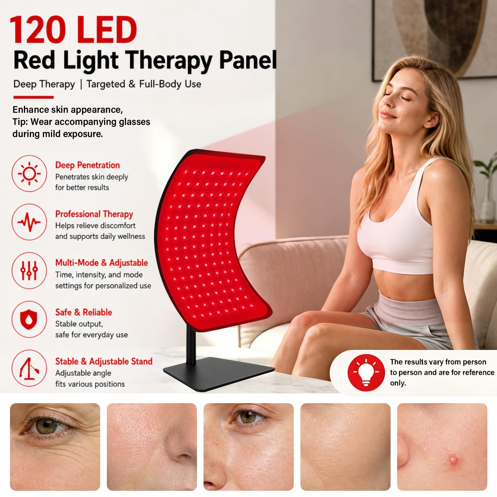 Lampada per terapia della luce rossa, lampada a infrarossi, pannello 2 in 1, con cinghia, per viso e corpo, 660 nm, 850 nm, dispositivo di fototerapia a infrarossi con telecomando, timer, 5 livelli di