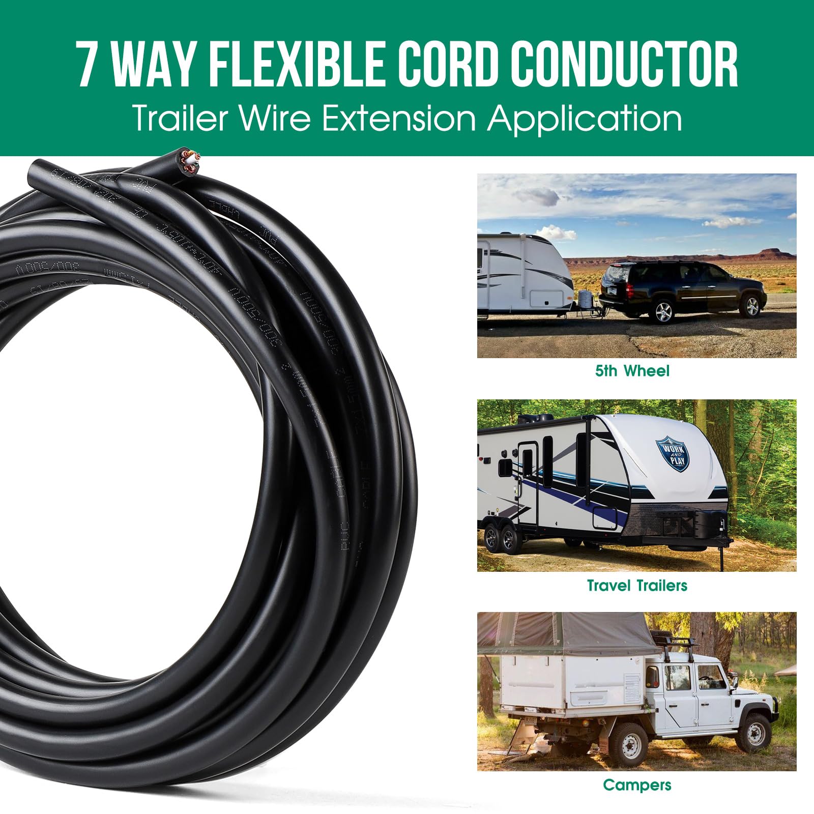 SWAWIS 10m Cavo Elettrico Rotondo per Rimorchio 7 Poli 1.5mm², Guscio in PVC, Anima in Filo di Rame Puro, Bassa Eccentricità, per Rimorchio Veicolo Caravan LKW KFZ