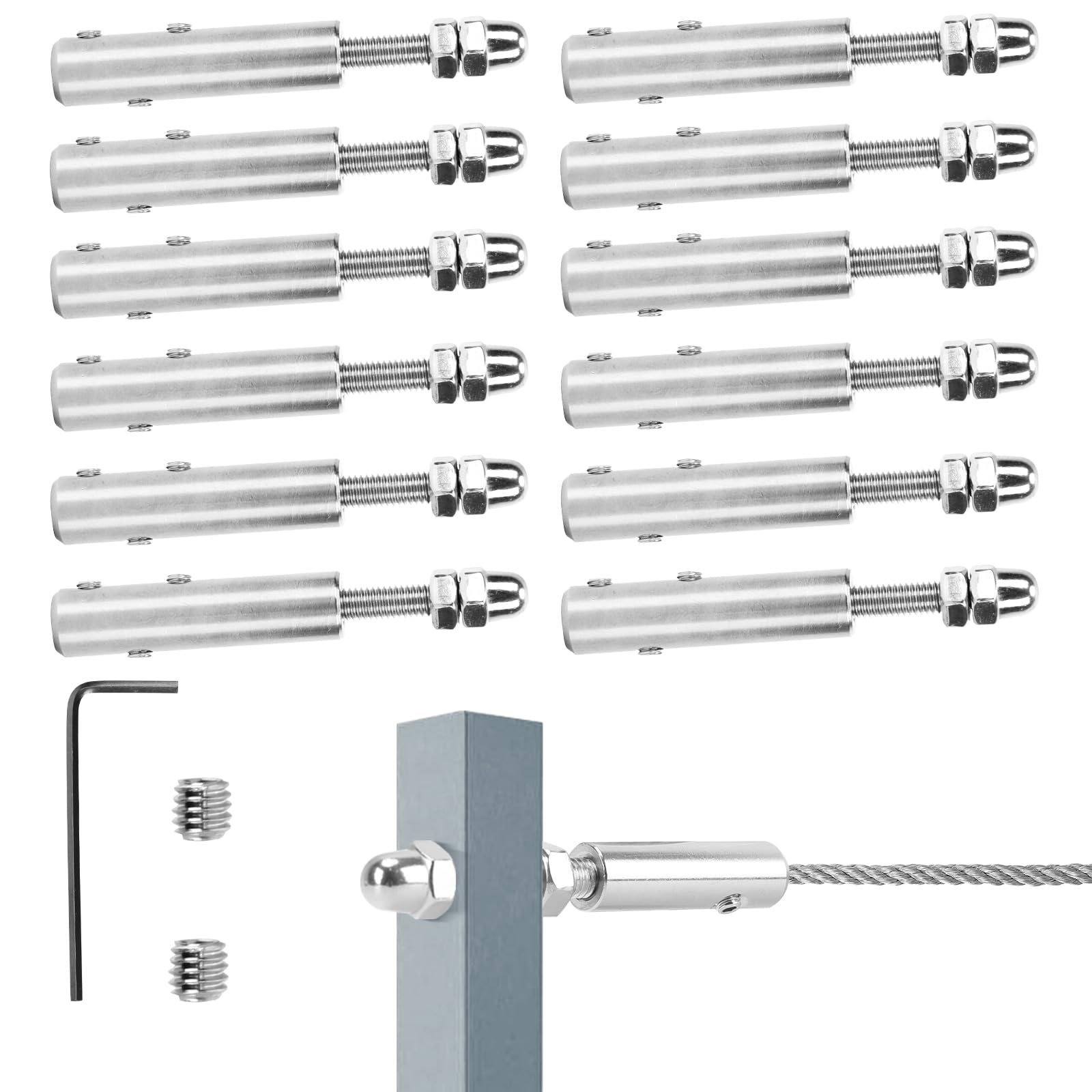 Terminale a vite per fune metallica, 4 mm, 12 pezzi, per fune metallica, in acciaio inox, per il fissaggio (12, 4mm)