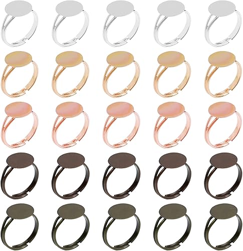 SUMERSHA 50 piezas de anillos en blanco ajustables planos de 0.472 in de base de joyería en blanco componentes para hacer manualidades de bricolaje,