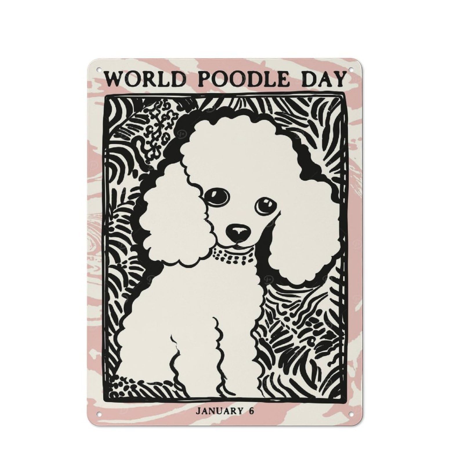 Junmoney Style-9 Decorative Metal Sign With Poster World Poodle Day Design 40X30cm, Retro Bistro Wall Plaque For Coffee Bar, Kitchen, Bistro Or Tea Corner