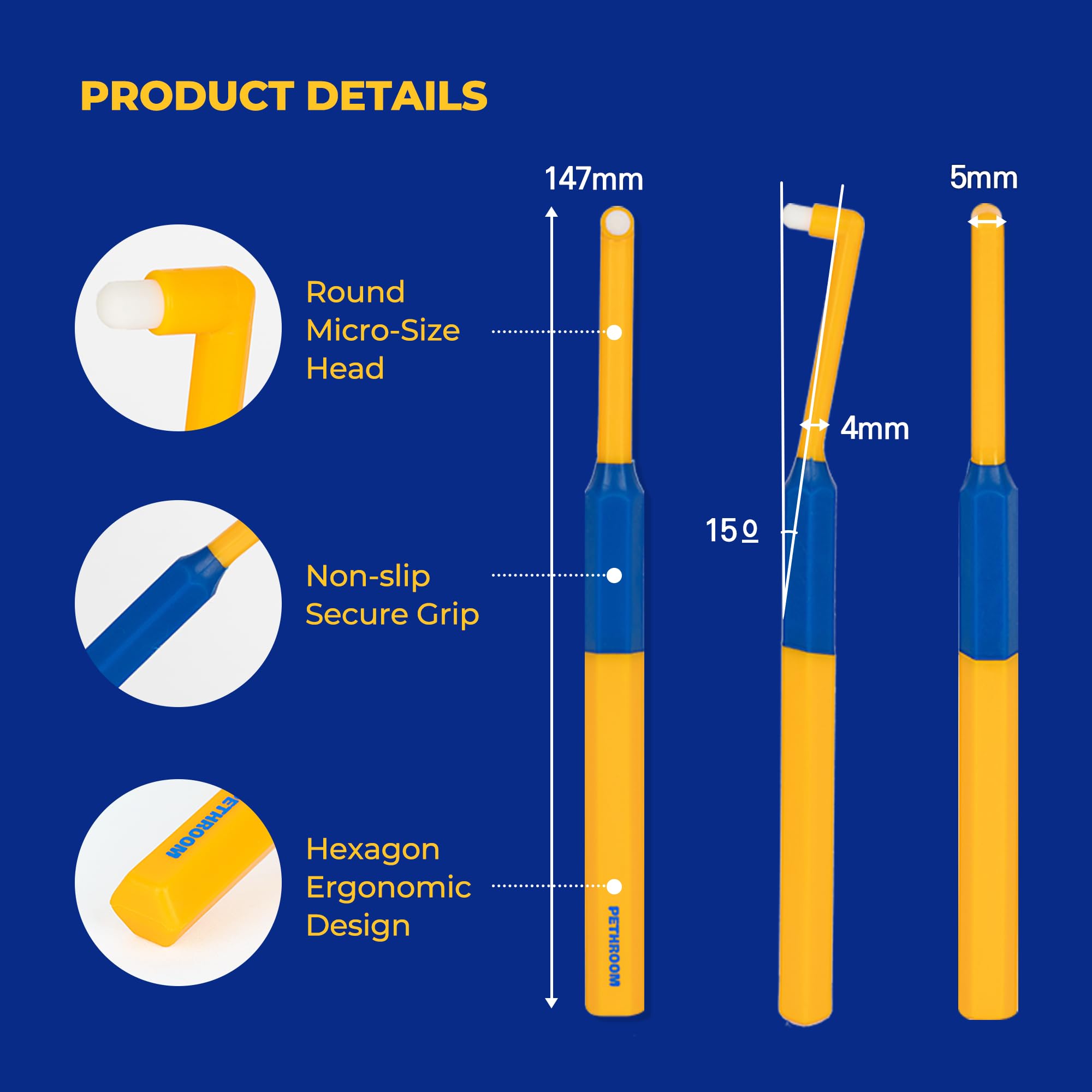 PETHROOM] Pet Toothbrush for Cats and Dogs | Round Shaped Head with Ultra Soft Bristle for Deep Cleaning Dental Care, Kitten and Small Dogs, Tartar Plaque Removal (Deep Point) - image 7