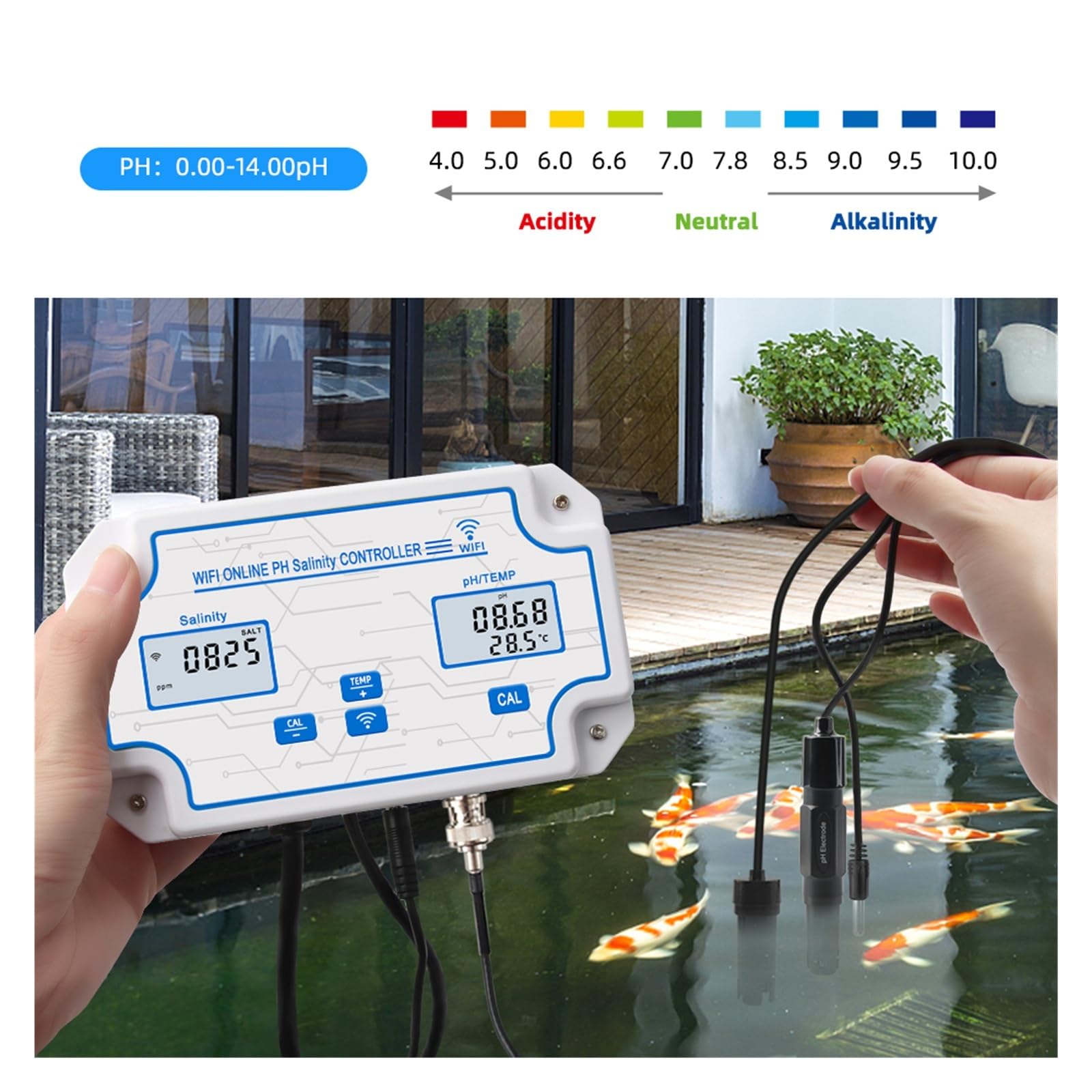 WiFi 3w1 Temp PH Kontroler miernika zasolenia Tester wody morskiej Inteligentny zdalny monitor Tuya online