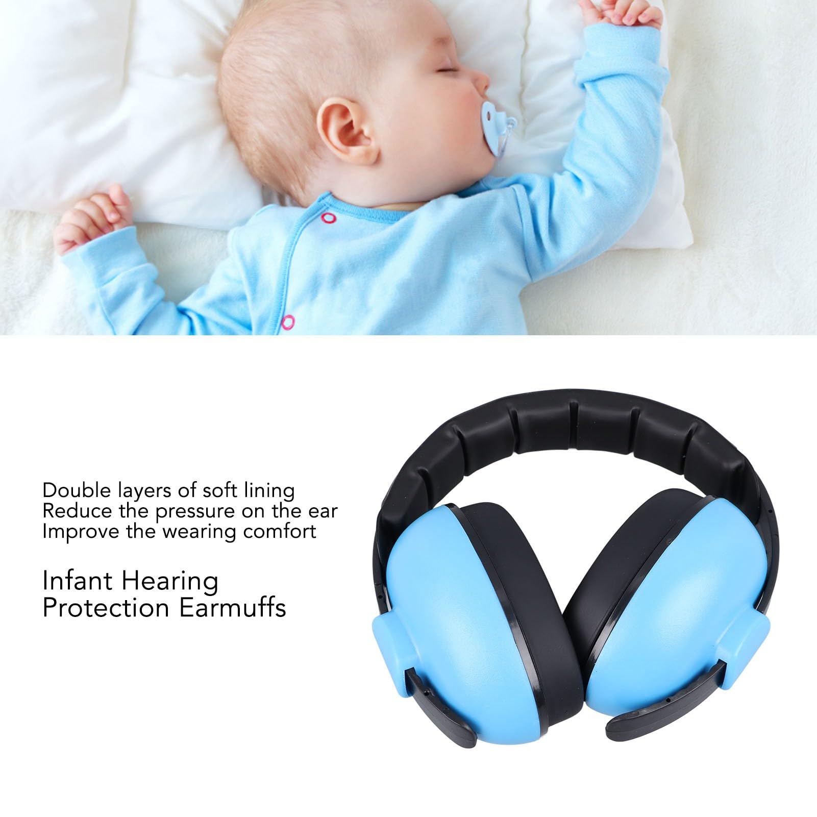 ZIZEV Baby Noise Cancelling Earmuffs, Blue Color Double Layers Baby Noise Blocking Ear Muffs Eardrum Care Soft Lining Soundproof for Sleeping