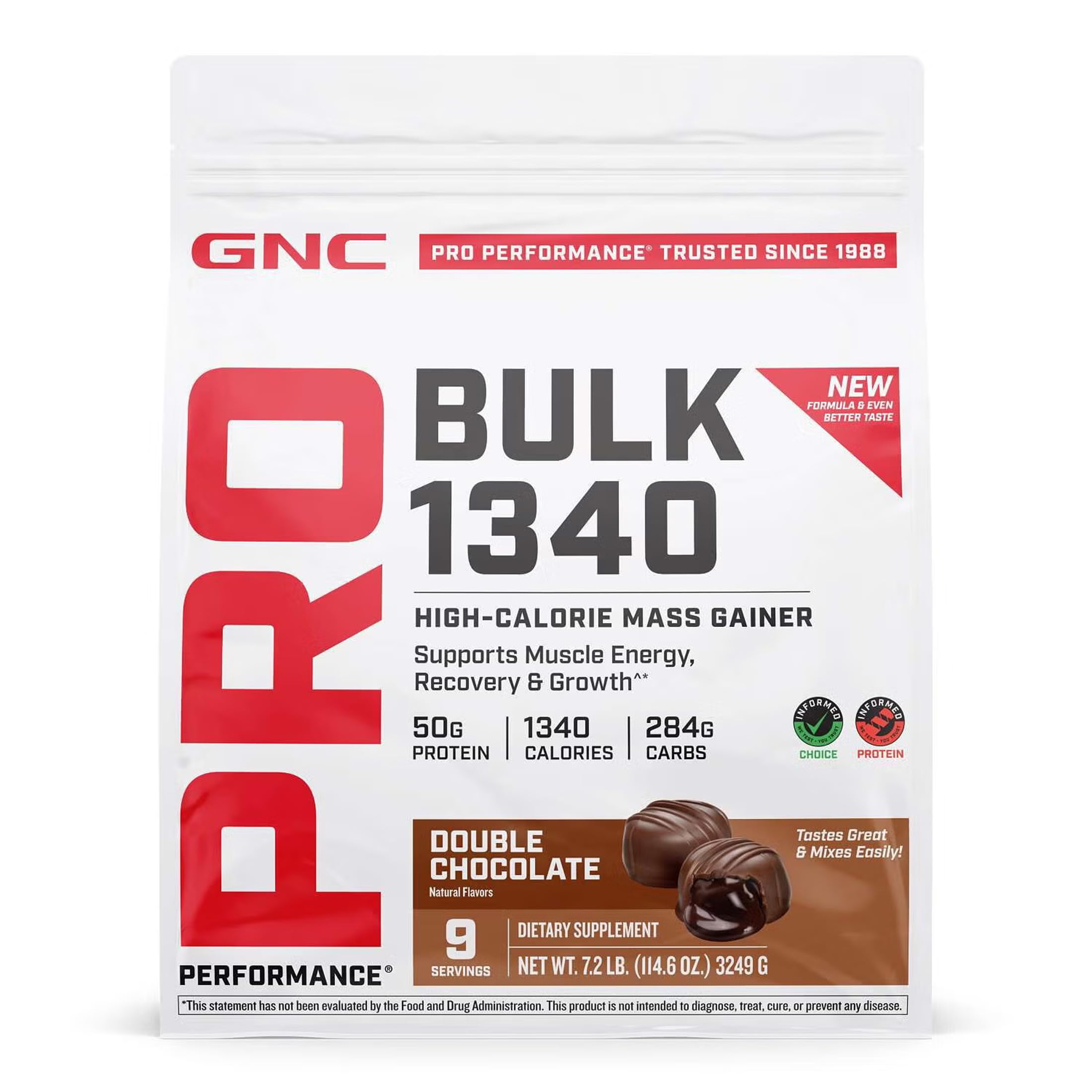 GNC Pro Performance Bulk 1340 - Double Chocolate, Twin Pack, 9 Servings per Bottle, Supports Muscle Energy, Recovery and Growth