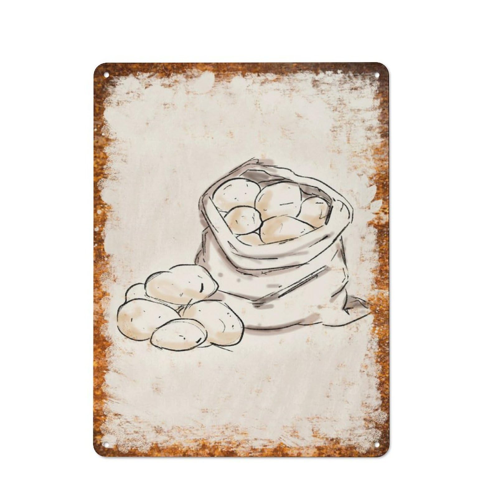 peiyeety Metal Tin Sign Sack Of Potatoes Pattern Vintage Rustic Wall Art Kitchen Bathroom Bedroom Living Room Cafe Farmhouse Entryway Office Garage Home Bar Laundry Room Porch Patio 8x12 Inch