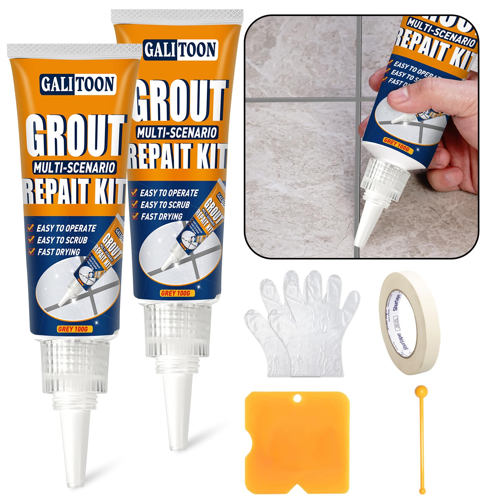 Riparazione Fughe Piastrelle, Kit Ad Asciugatura Rapida Riparazione Fughes Piastrelles, Ripristino Fughe Piastrelle Bagno Doccia Cucina Pavimento Piastrelles Vernice (Grigio, 200G)