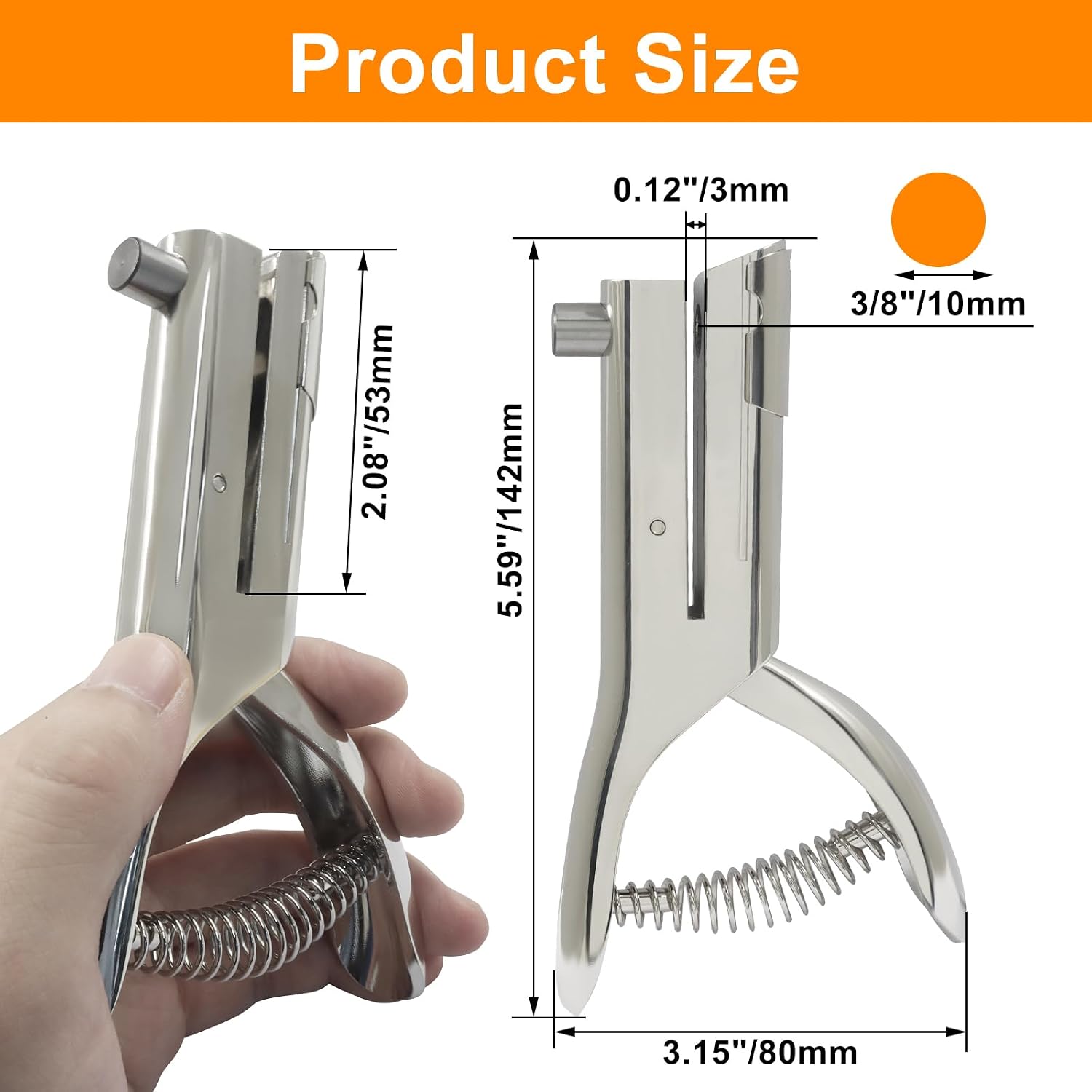 Heavy Duty Hole Punch, 10mm-3/8 | Single Hole Puncher, For ID Cards & PVC Materials, Handheld, Confetti Collector, For Paper, Plastic, Cardboard, Photos