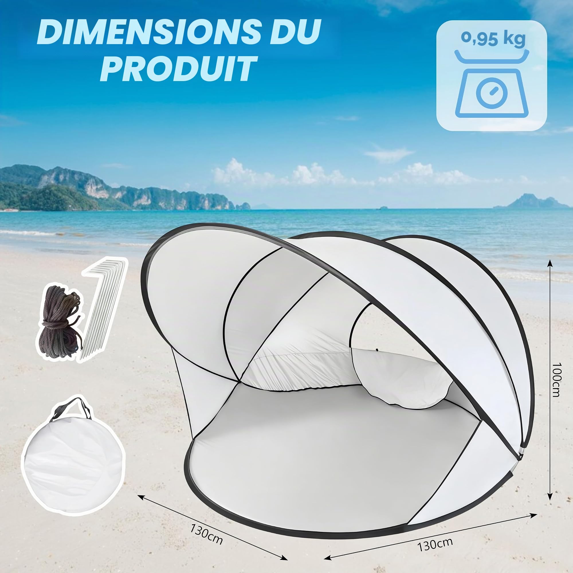 Abri de Plage Pop Up Tente de Plage Automatique Portable avec Protection | UV 50+ et Coupe-Vent, Tente Pare-Soleil pour 2-3 Personnes, Camping Jardin Plage, Bleu