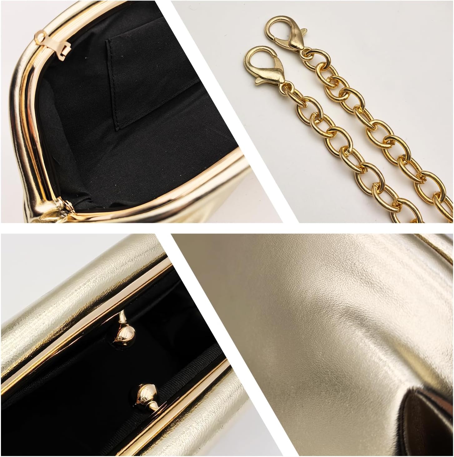 Wrinkle Cloud Formal Clutch Purse for Women with Metal Chain, Minimalist Solid Color Daily Shoulder Bag, Inner Snap Closure