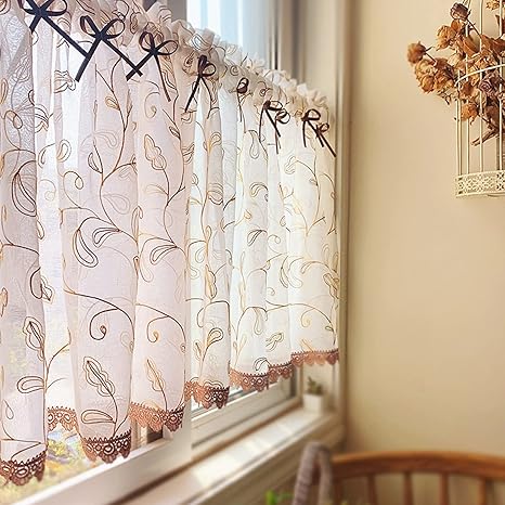 Amazon カフェカーテン 間仕切りカーテン ショートカーテン インテリア アメリカン風 花柄 エレガント つっぱり式 透け感 遮光率1 40 店舗用 部屋用 喫茶店 バスルーム用 子供部屋 棚カバー キッチン 優れた目隠し 手洗いok 春夏秋冬 のれん オンライン通販