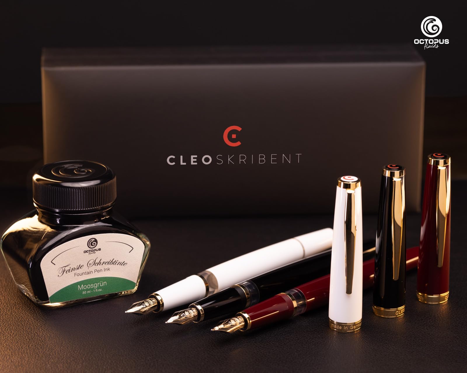 Cleo Skribent Classic Gold zestaw piór wiecznych, kolby, pióro M i tusz 30 ml, zielony